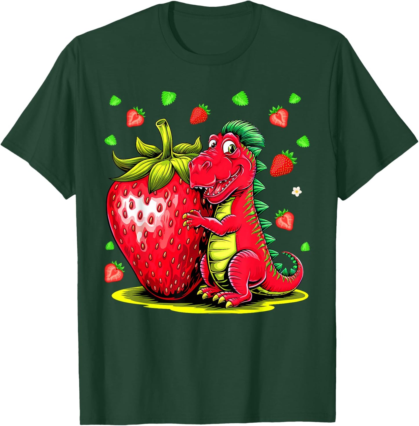 Cute Strawberry Summer Fruit Lover Dinosaur T Rex Boys Girls T-Shirt - T-Shirt | Forest
