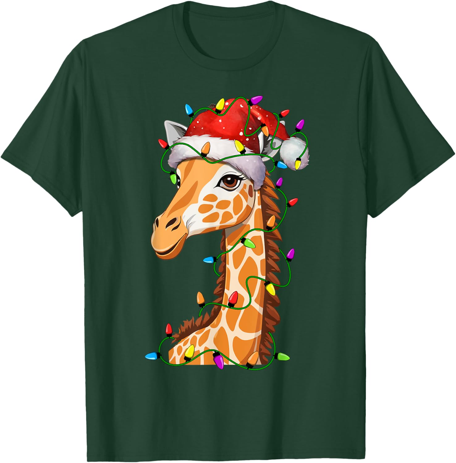 Giraffe Santa Christmas Tree Lighting Xmas Funny T-Shirt - T-Shirt | Forest