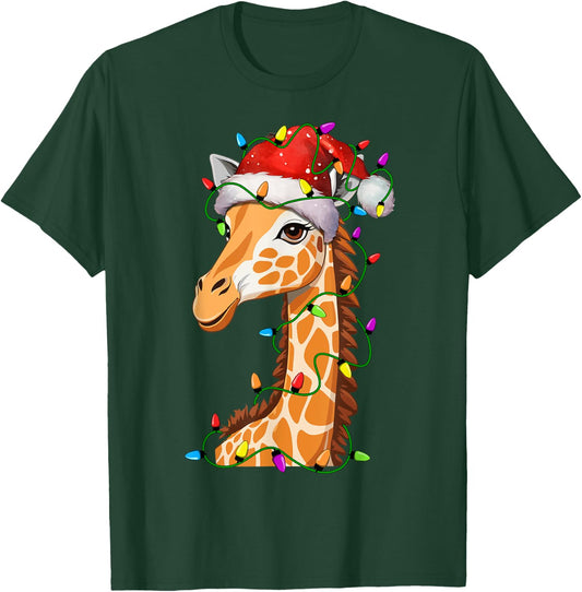 Giraffe Santa Christmas Tree Lighting Xmas Funny T-Shirt - T-Shirt | Forest