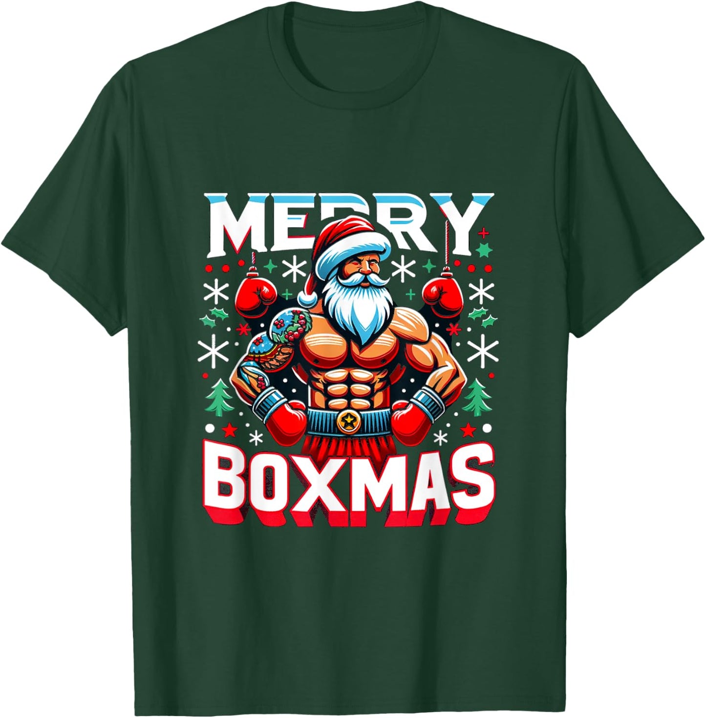 Merry Boxmas Boxer Christmas Santa Boxing Xmas T-Shirt - T-Shirt | Forest