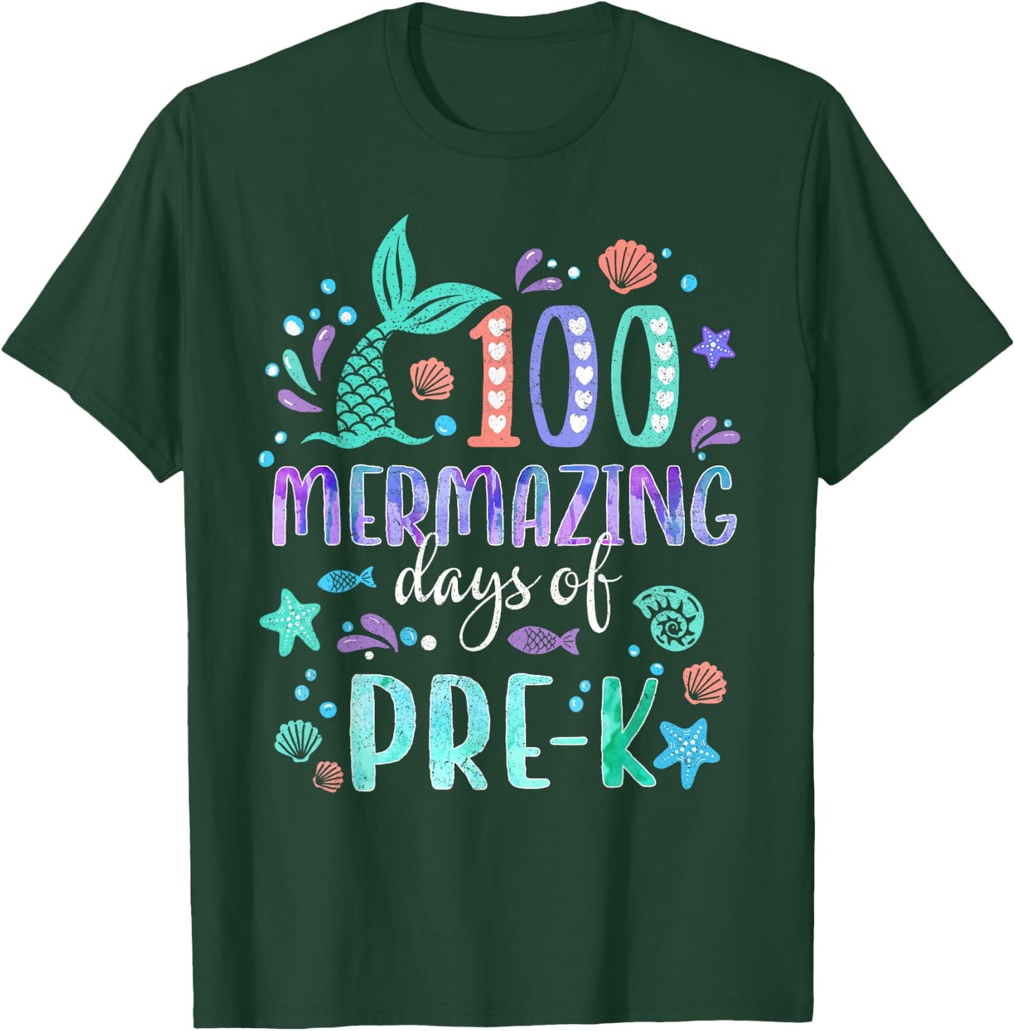 100th Day Mermaid Tail 100 Mermazing Days Of Pre-K Kids T-Shirt - T-Shirt | Forest