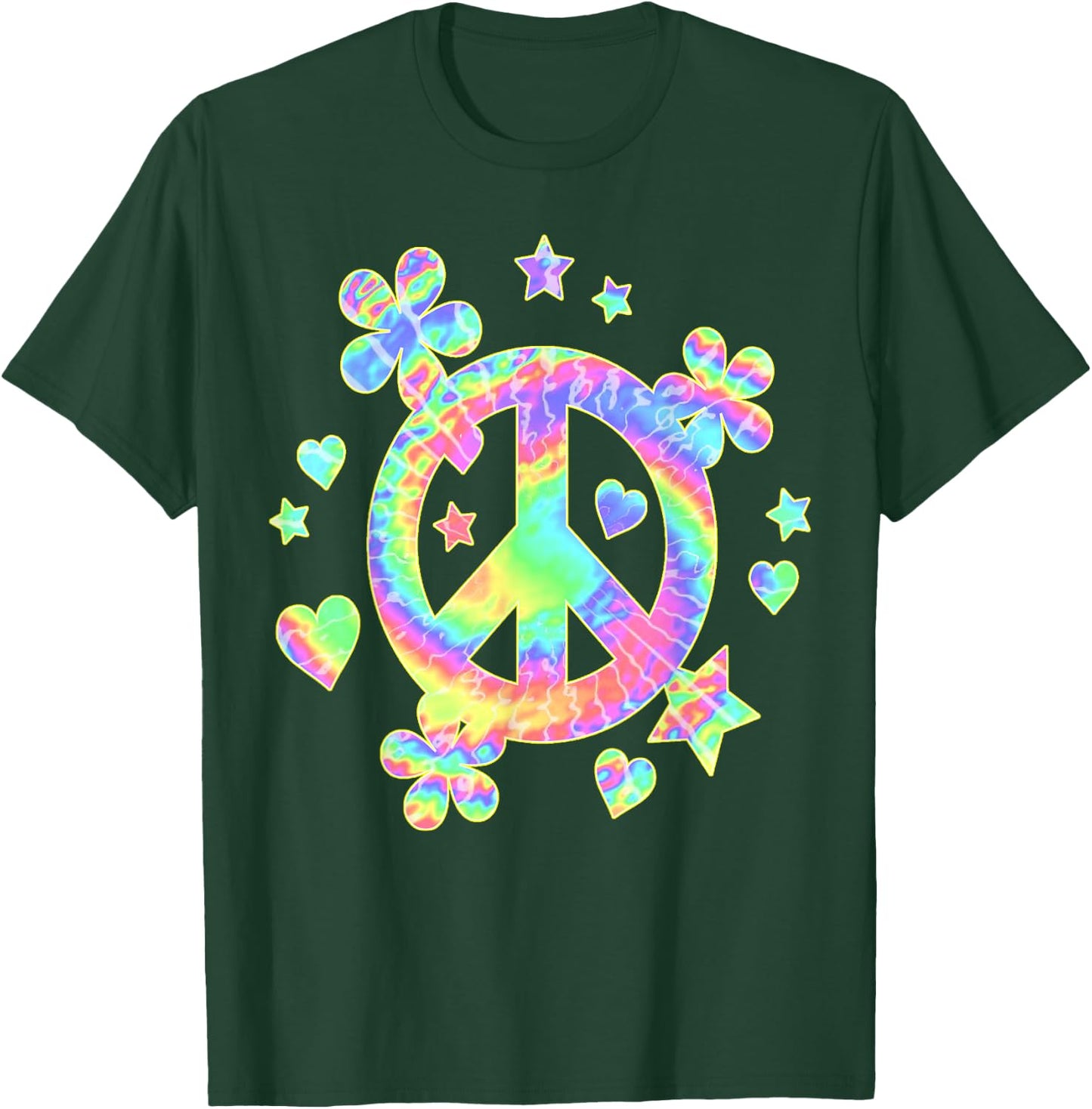 Tie-Dye Peace Sign Cute Love Colorful Tye Dye Hippie Flowers T-Shirt - T-Shirt | Forest