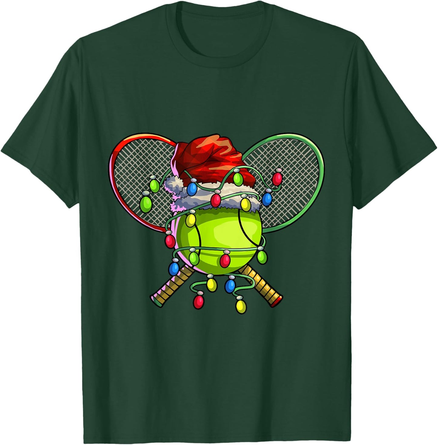 Christmas Tennis Xmas Christmas Tree Lights Tennis Player T-Shirt - T-Shirt | Forest
