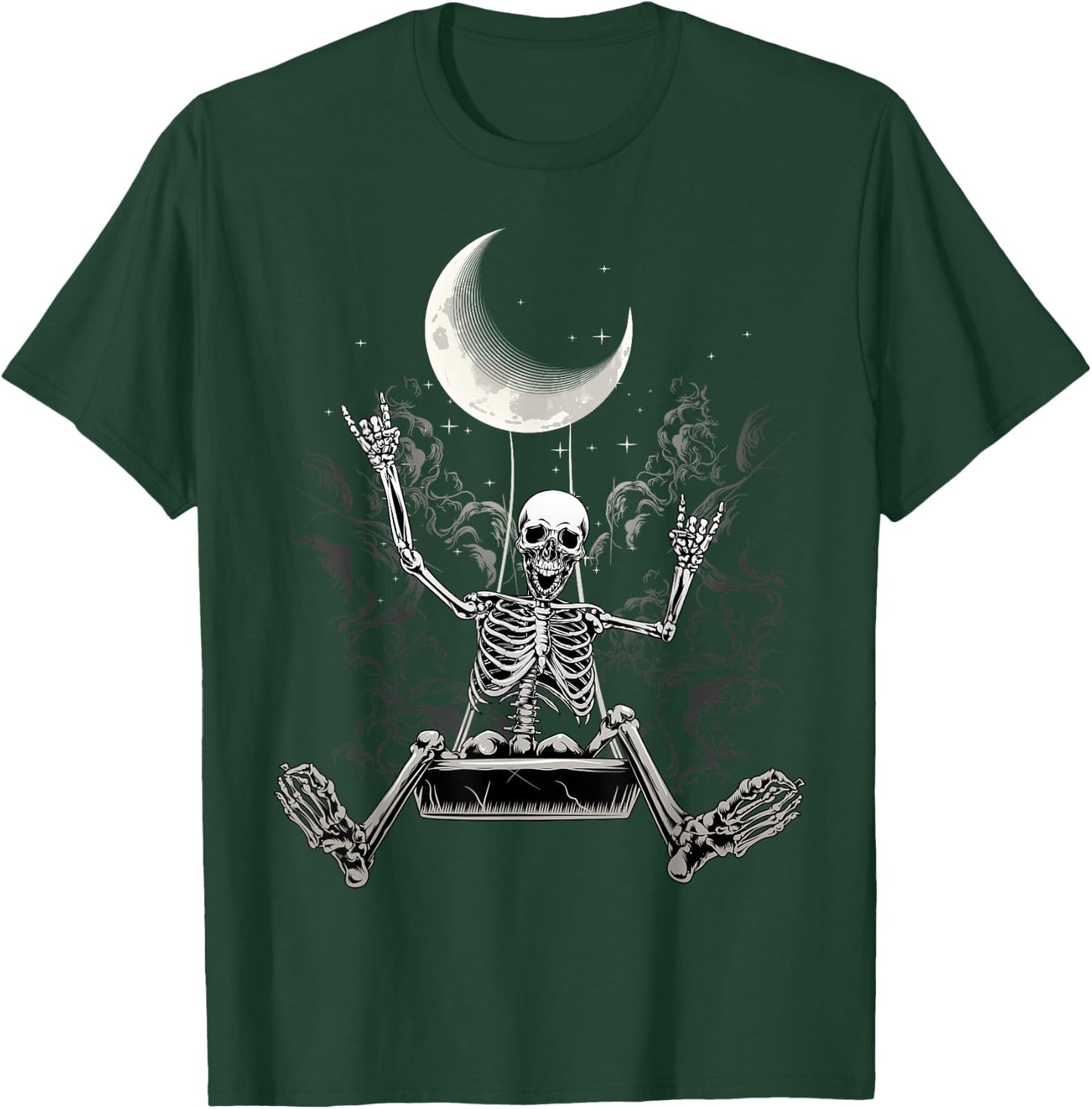Rock On Rock Skelett Teufelsgruß Mond Halloween Konzert T-Shirt - T-Shirt | Forest