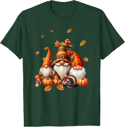 Fall Gnome Pumpkin Leaf Turkey Thanksgiving Autumn Gnomes T-Shirt - T-Shirt | Forest