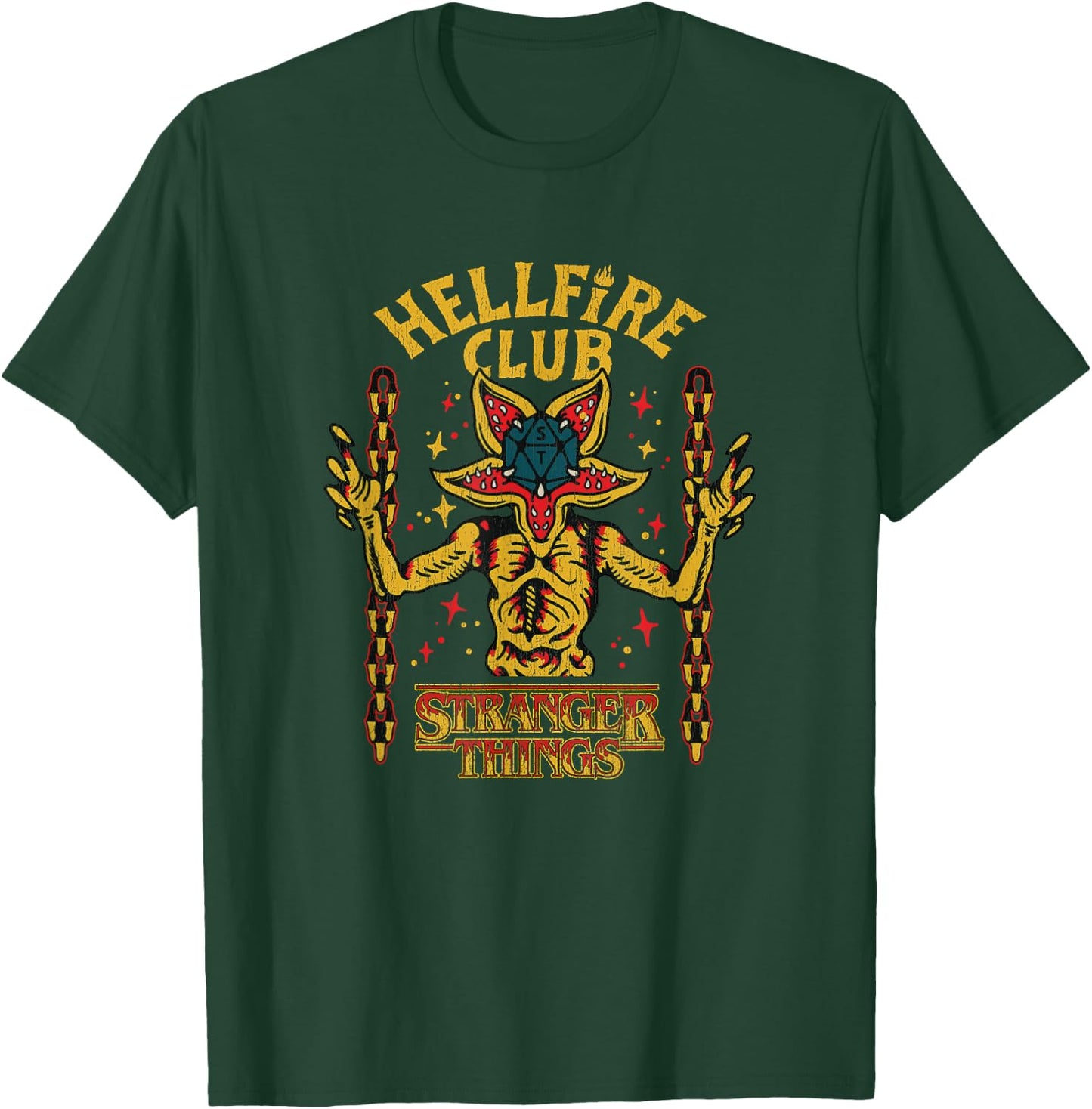Stranger Things Distressed Hellfire Club Neon Demogorgon T-Shirt - T-Shirt | Forest