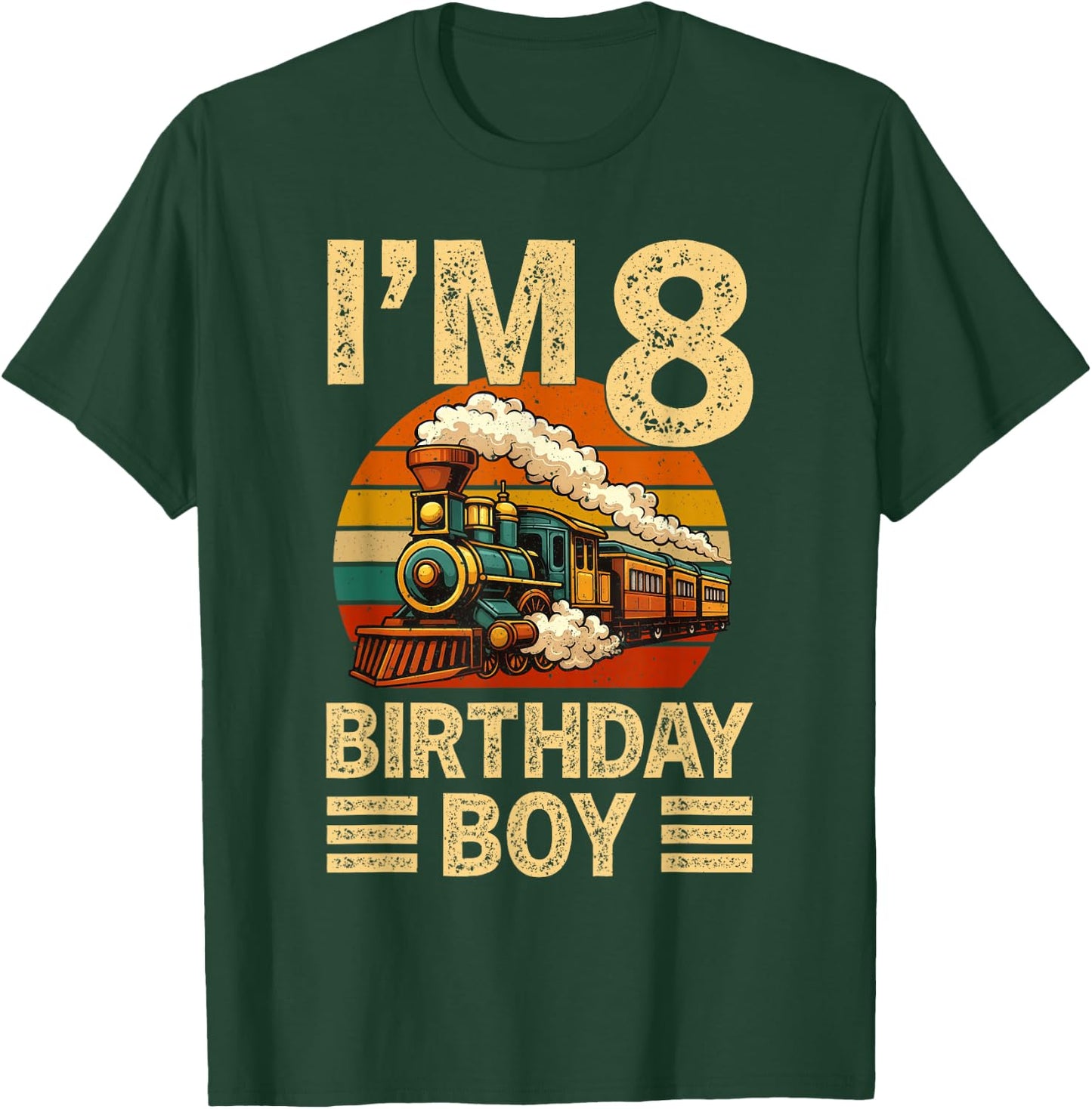 It's My 8th Birthday Boy Retro Train 8 Years Old Kids T-Shirt - T-Shirt | Forest