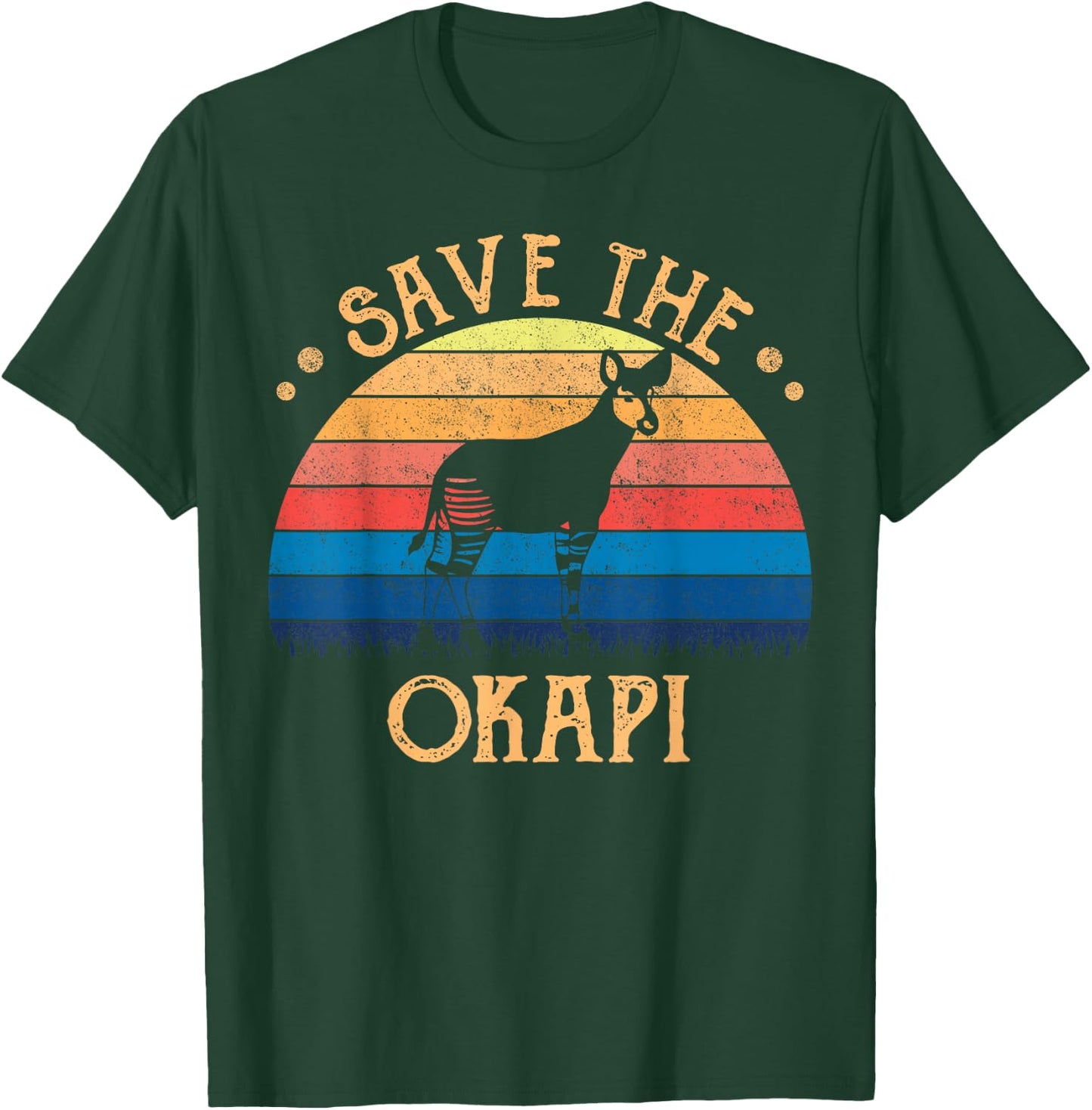 Vintage Retro Sunset Save The Okapi T-Shirt - T-Shirt | Forest