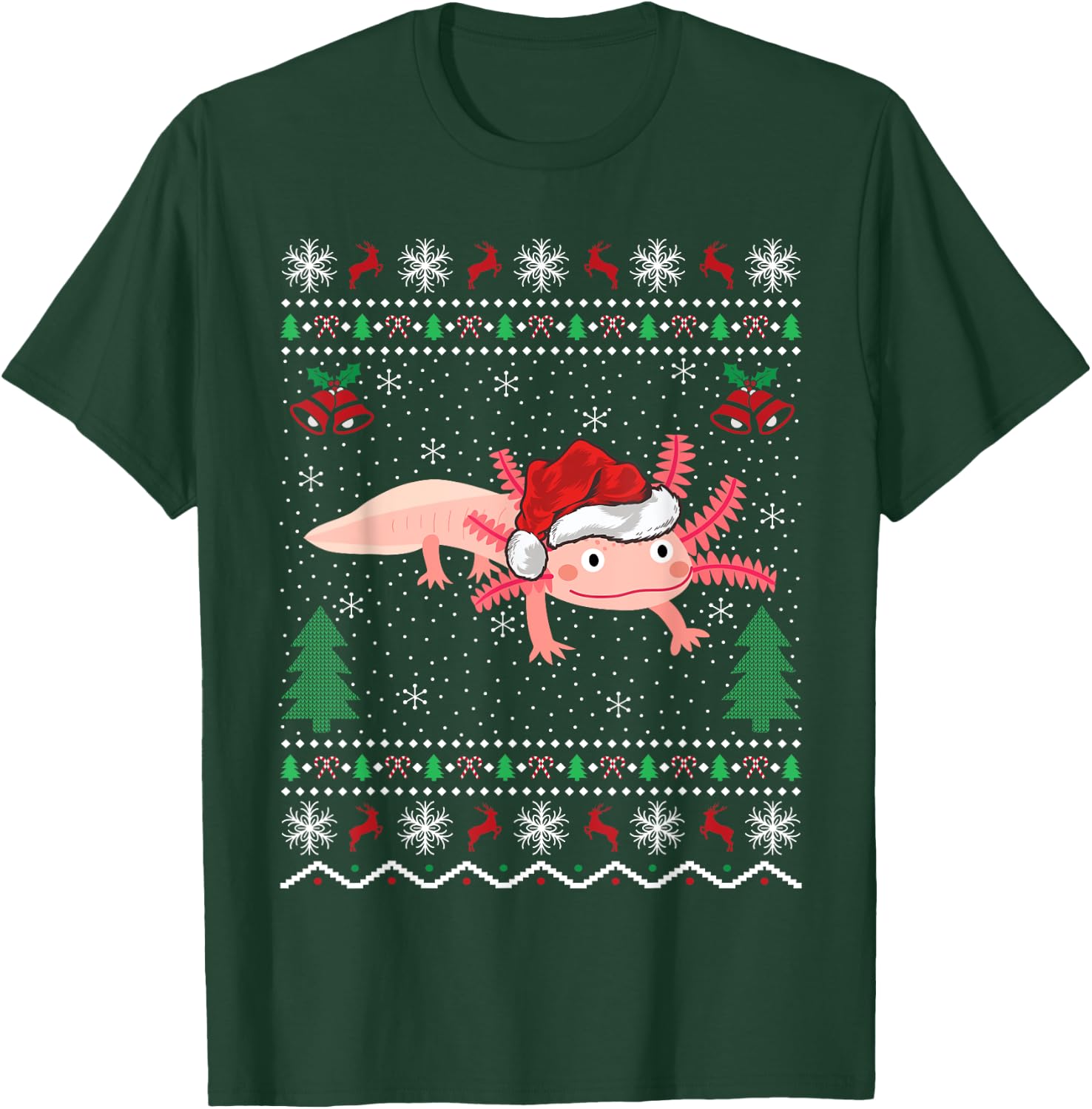 Axolotl Lover Xmas Ugly Santa Hat Axolotl Christmas T-Shirt - T-Shirt | Forest