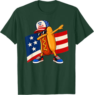 Dabbing Hot Dog USA Flag 4th of July T-Shirt - T-Shirt | Forest