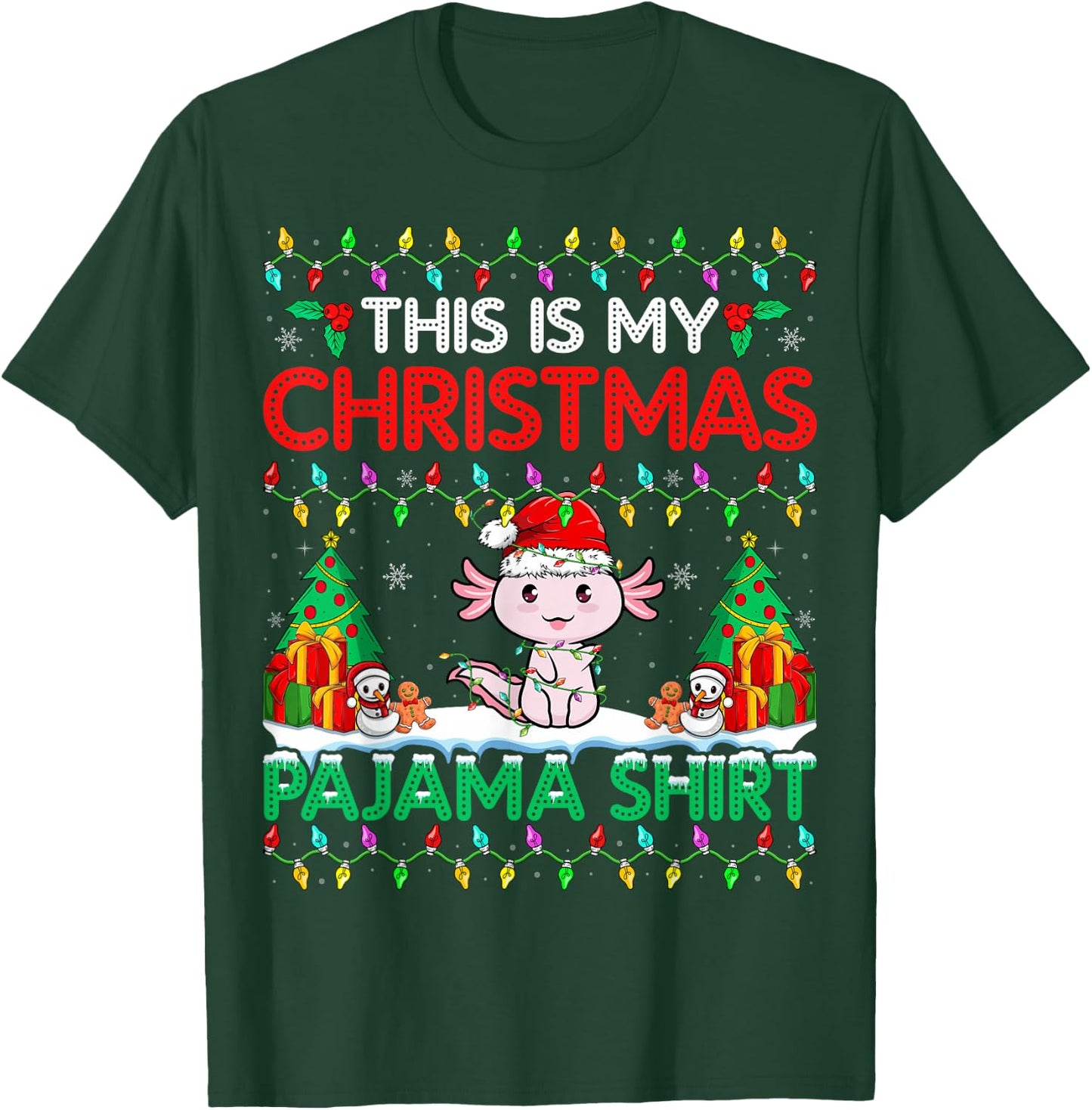 Axolotl Christmas Santa Hat Pajama Shirt Axolotl Lover Xmas T-Shirt - T-Shirt | Forest