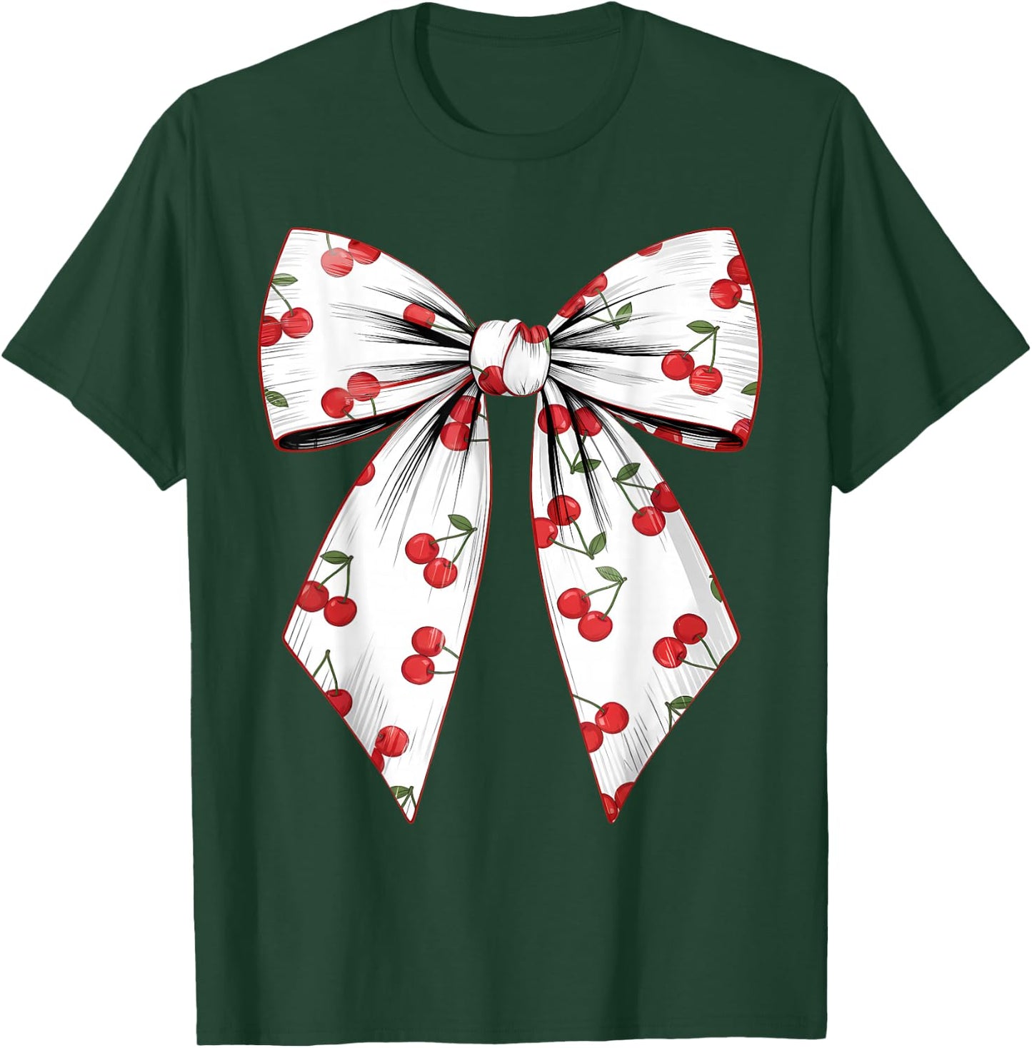 Cherry Coquette Bow Red Cherry Pattern T-Shirt - T-Shirt | Forest