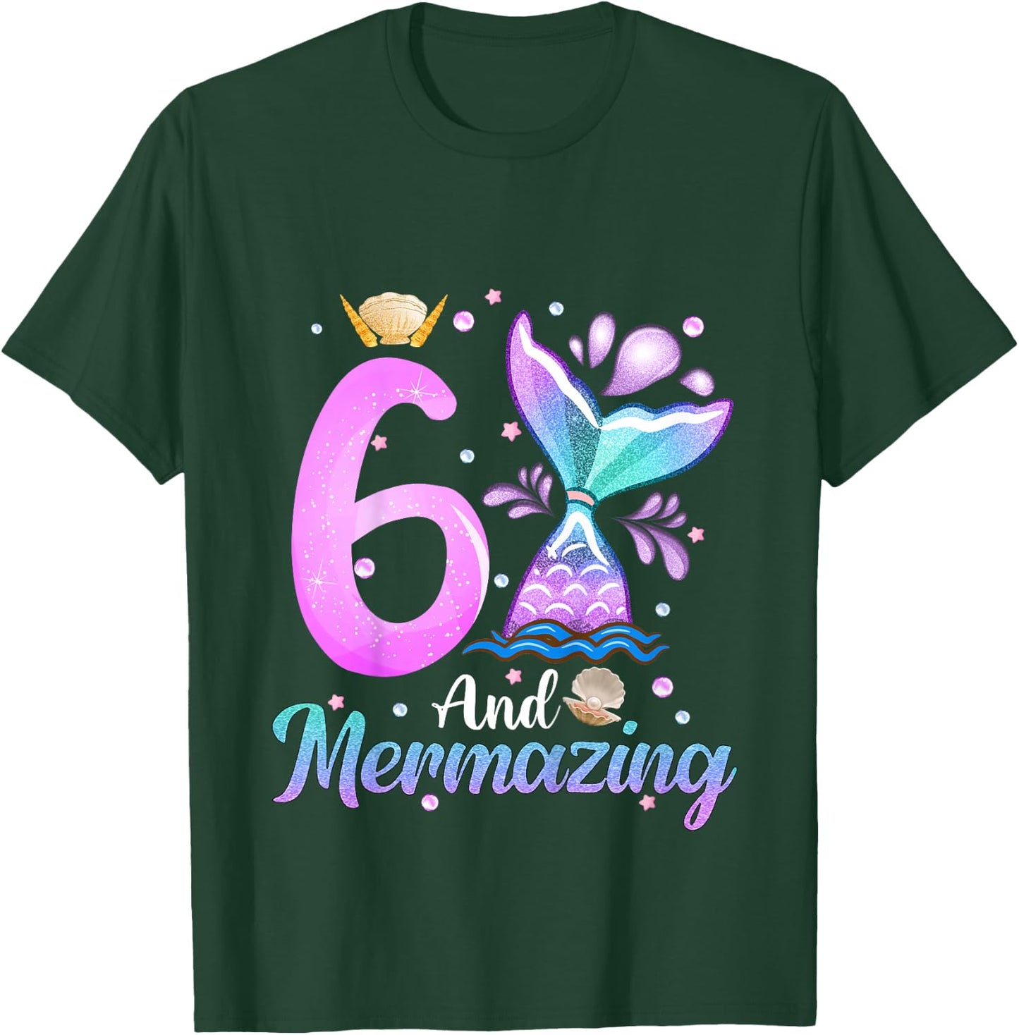 Kids Its My Mermazing 6th Birthday Mermaid Girl Theme 6 Yrs Old T-Shirt - T-Shirt | Forest