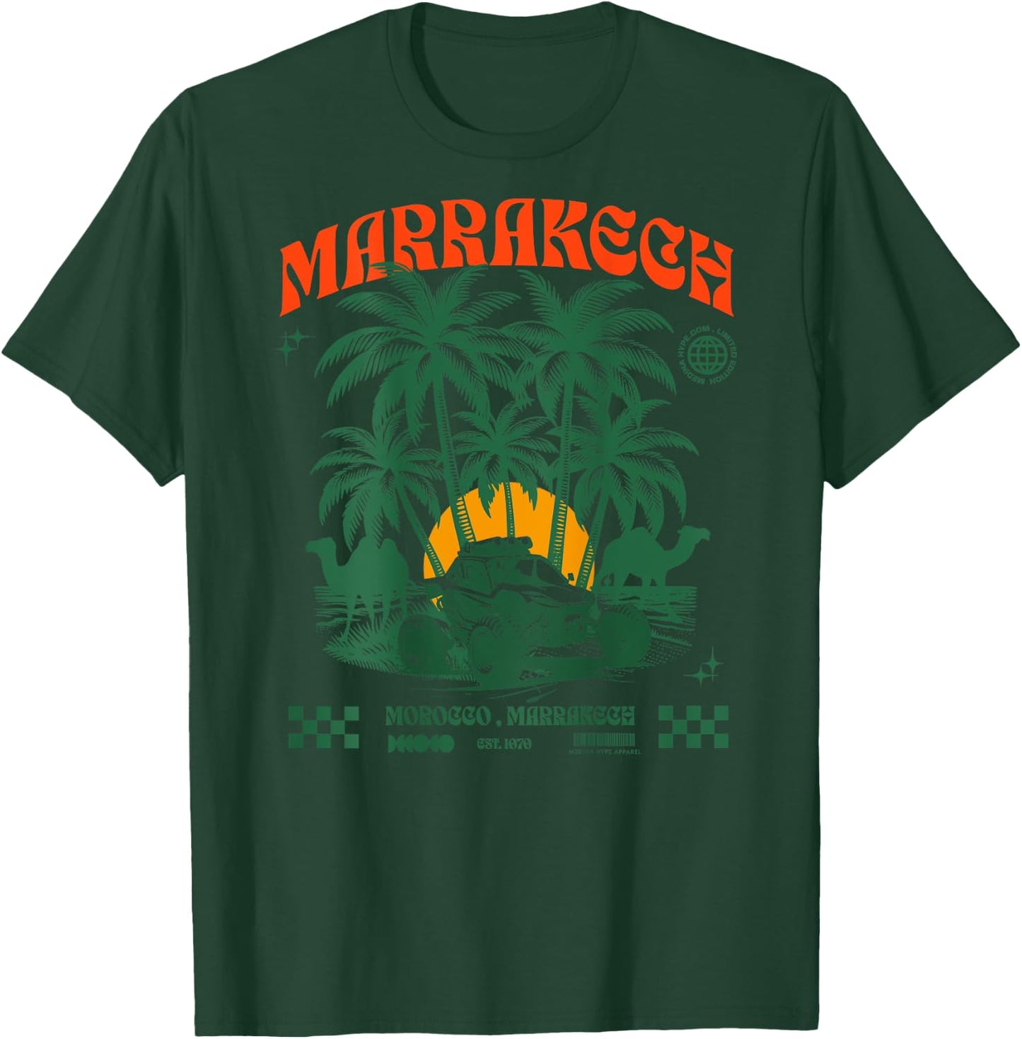 Marrakech Sunset Palm Trees Camel Morocco Lovers T-Shirt - T-Shirt | Forest