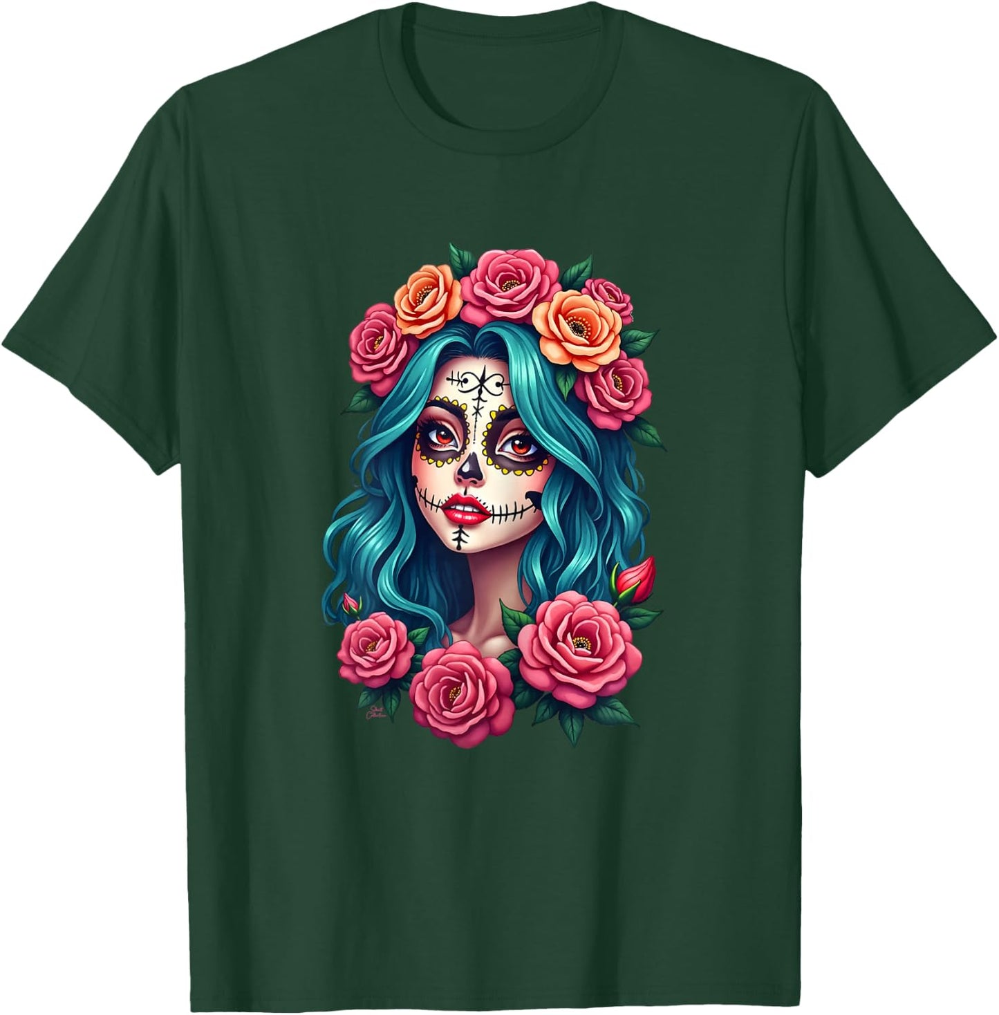 Dia de los Muertos Head Mexican Woman Mexico Sugar Skull , Black, Female X-Small T-Shirt - T-Shirt | Forest