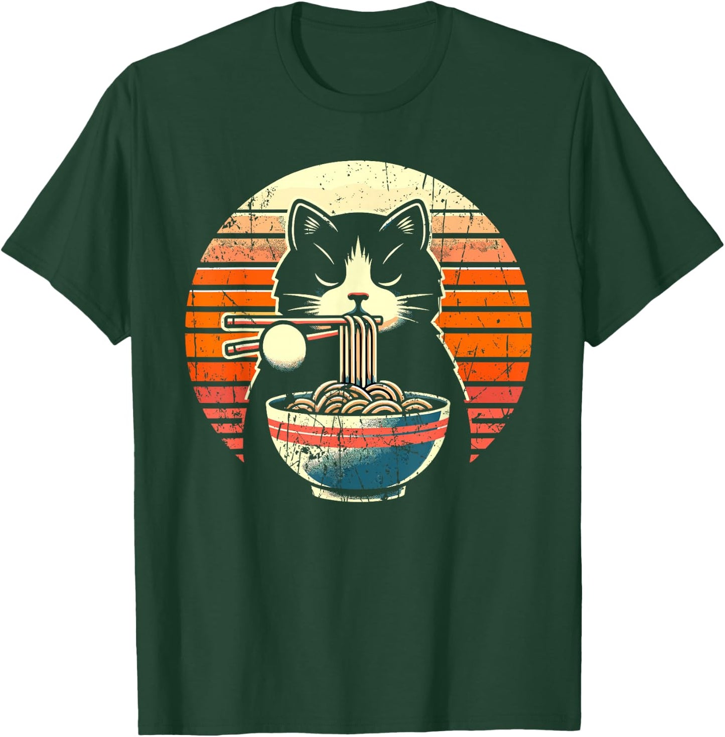 Anime Ramen Cat Retro Japanese Noodles Kawaii Cat T-Shirt - T-Shirt | Forest