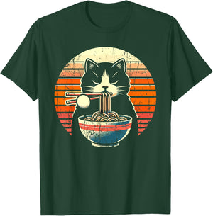 Anime Ramen Cat Retro Japanese Noodles Kawaii Cat T-Shirt - T-Shirt | Forest