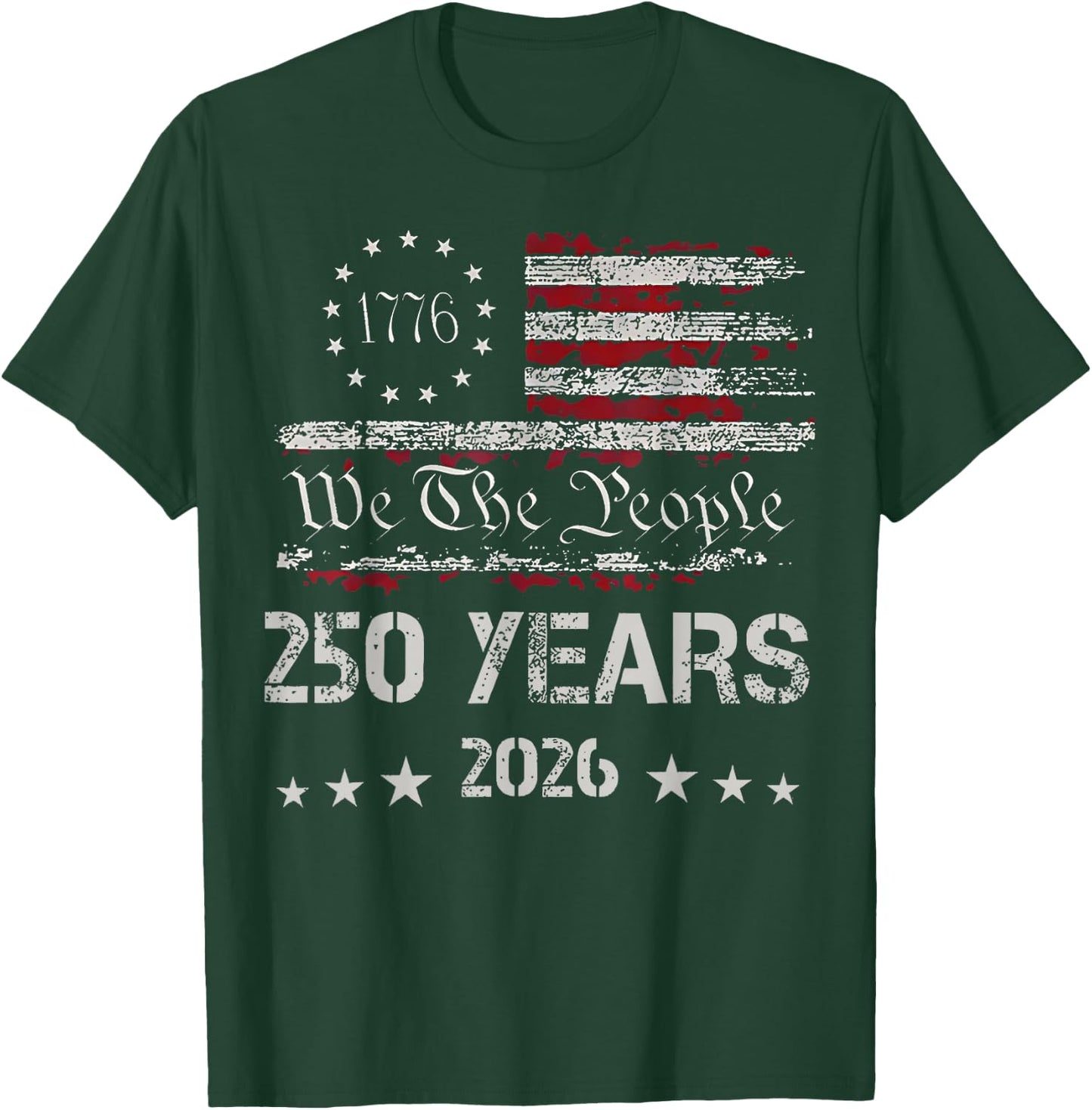 Vintage 250 Years Anniversary USA Flag 4th of July 1776-2026 T-Shirt - T-Shirt | Forest