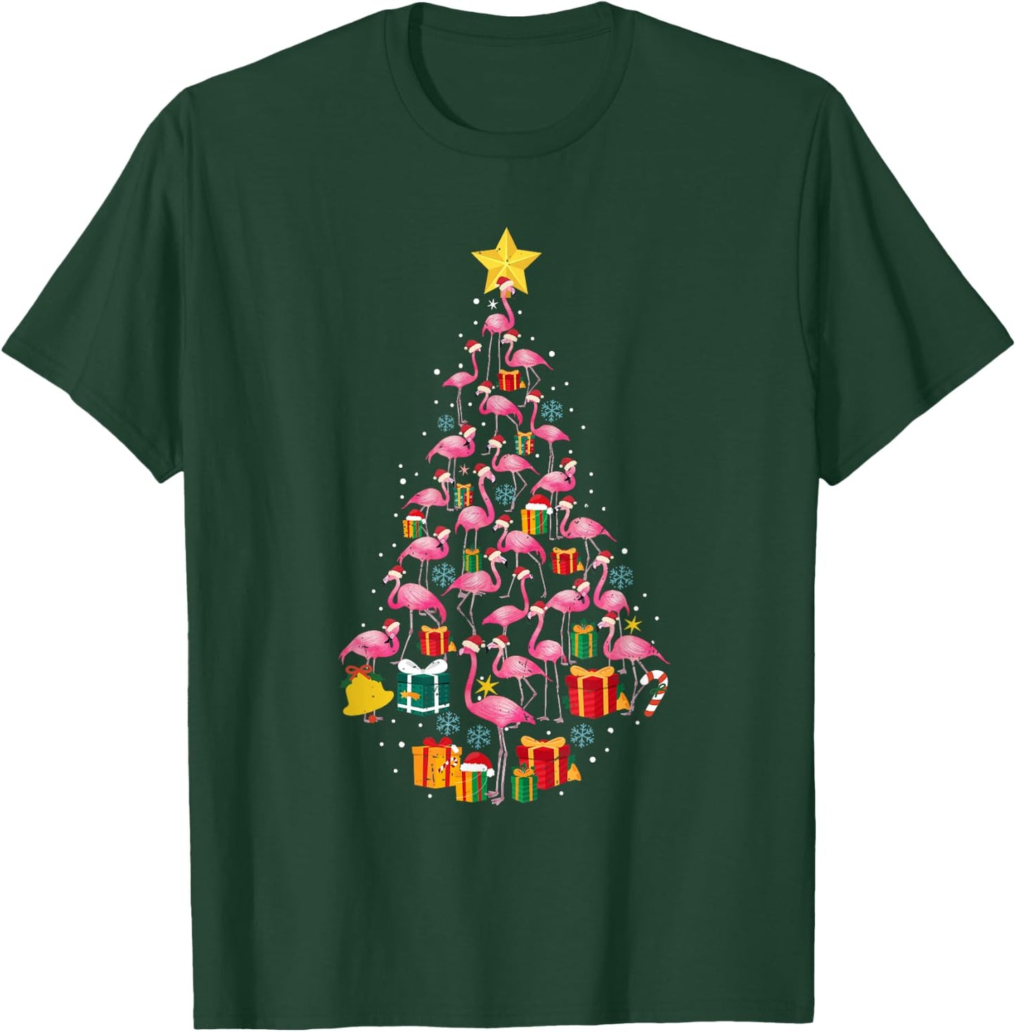 Pink Flamingo Santa Merry Christmas Tree Lights Girls T-Shirt - T-Shirt | Forest