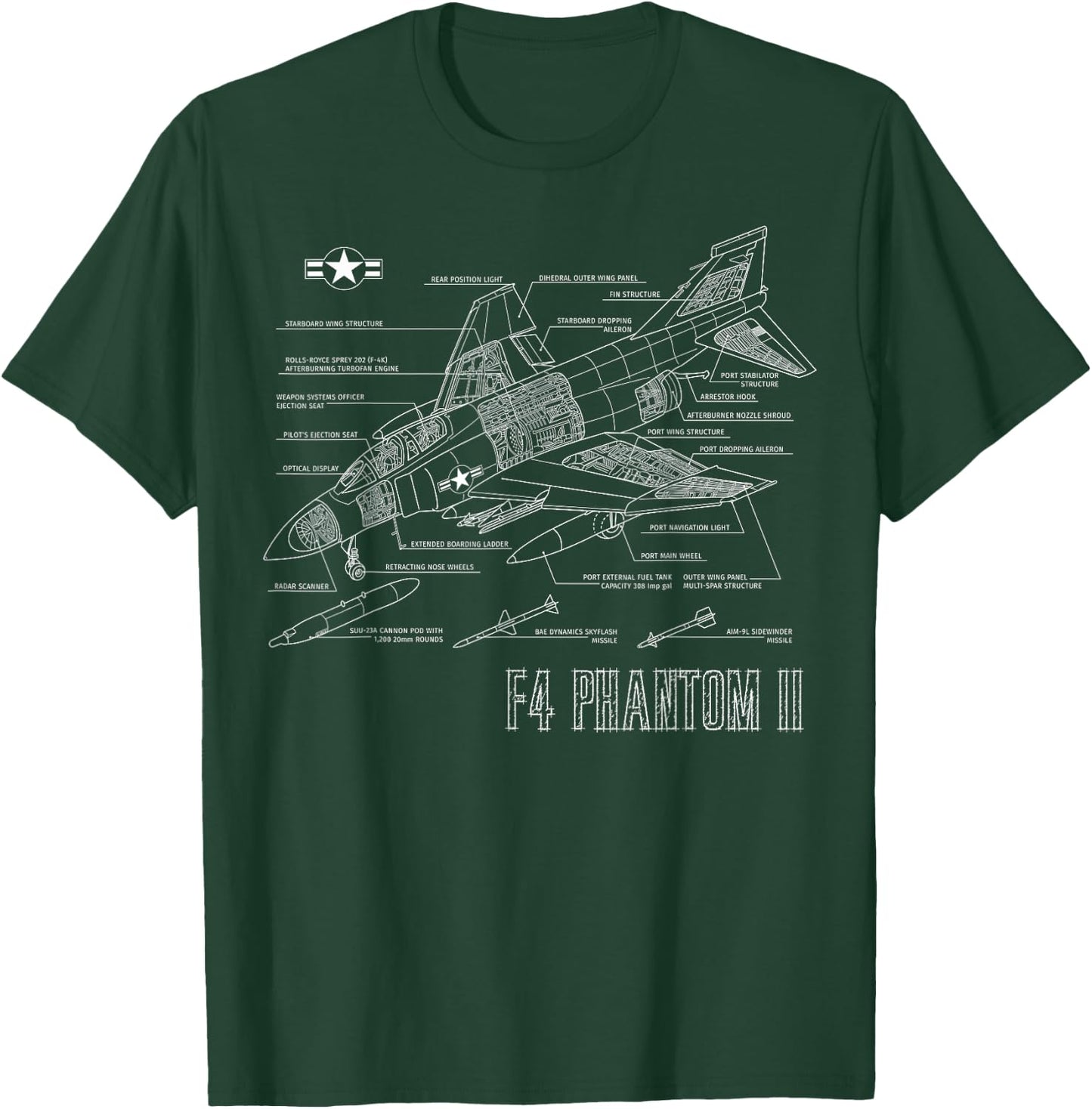 Vintage F4 Phantom II Jet Military Aviation Blueprint Gift T-Shirt - T-Shirt | Forest