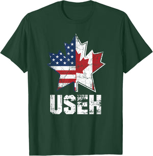 USEH Canadian American Maple Leaf Flag Patriotic T-Shirt - T-Shirt | Forest