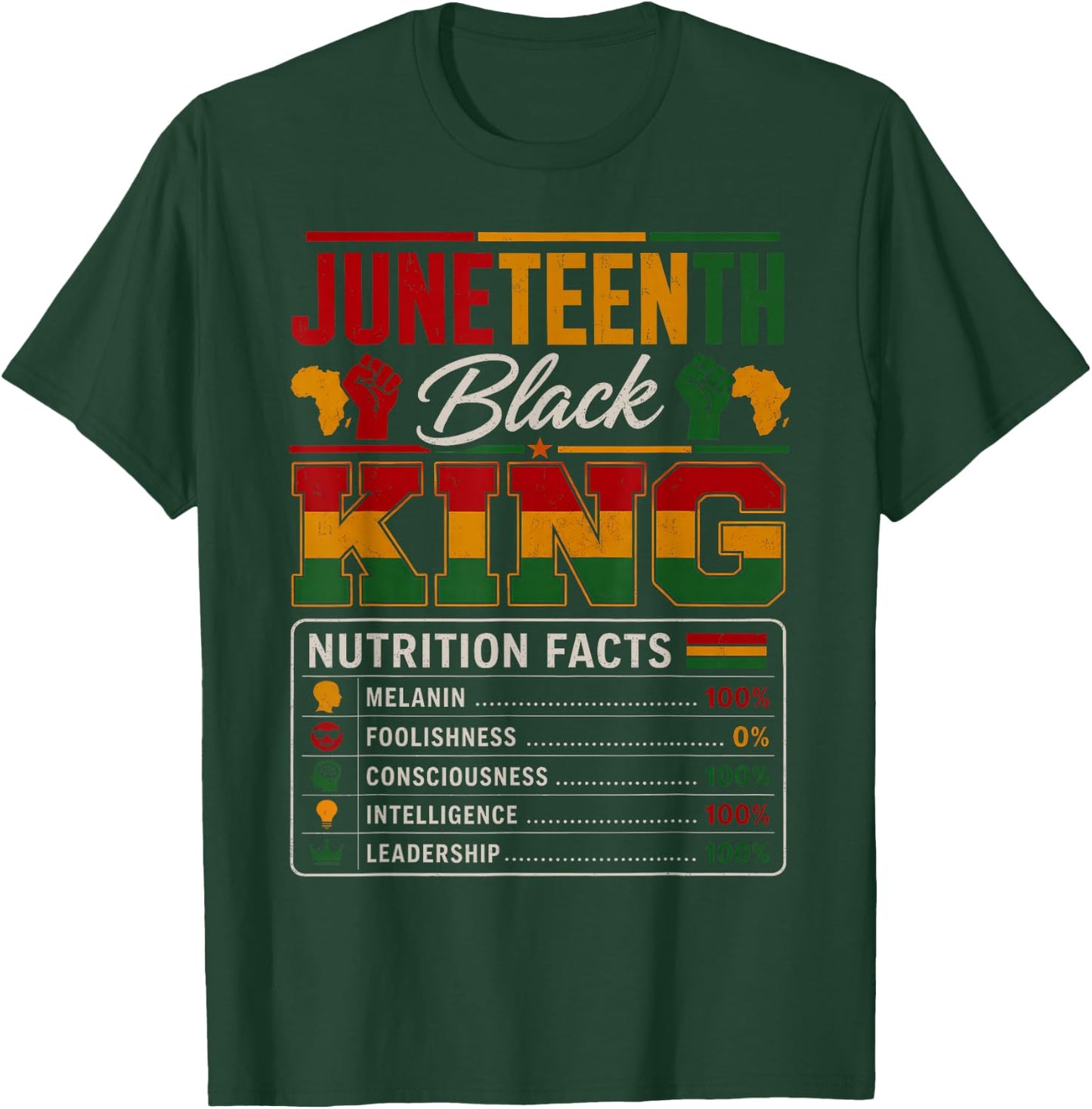 Juneteenth Shirts Men Black King Nutrition Facts African Dad T-Shirt - T-Shirt | Forest