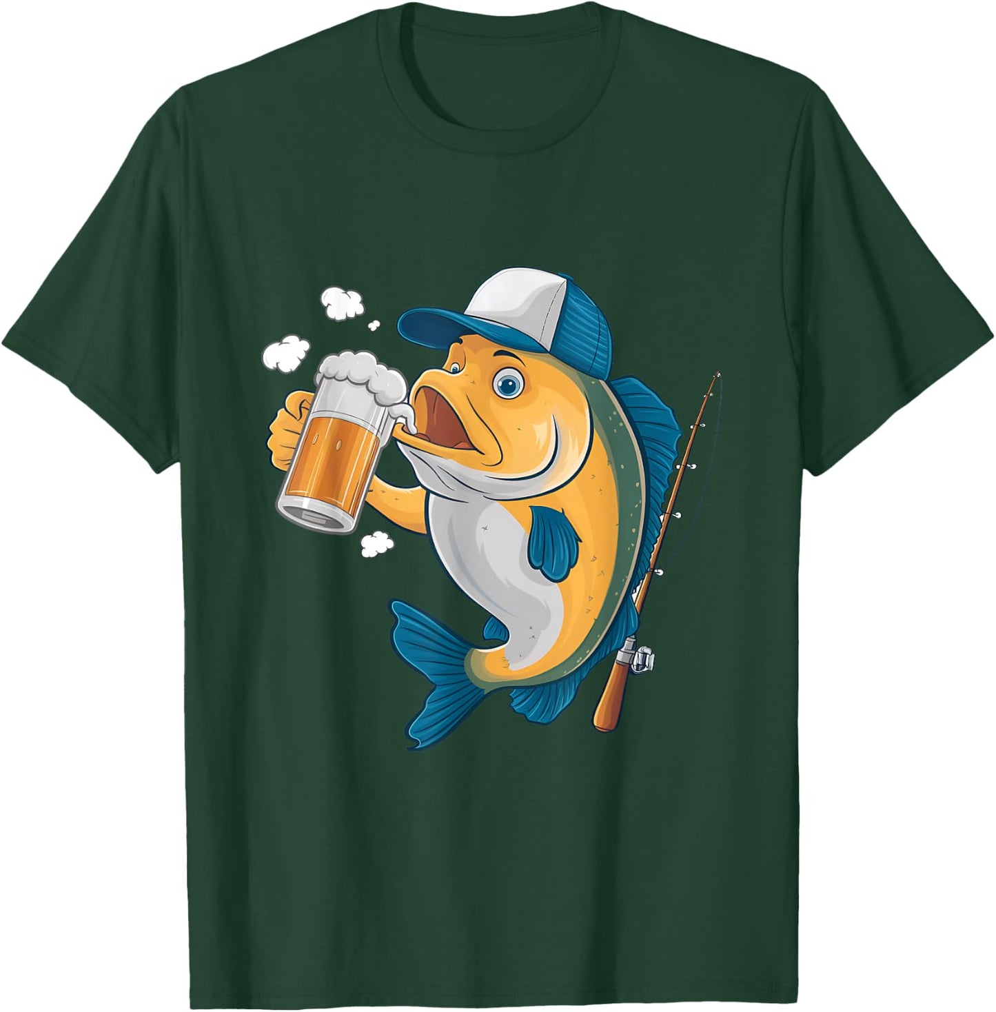 A fish drinking beer wearing a cap Design T-Shirt - T-Shirt | Forest