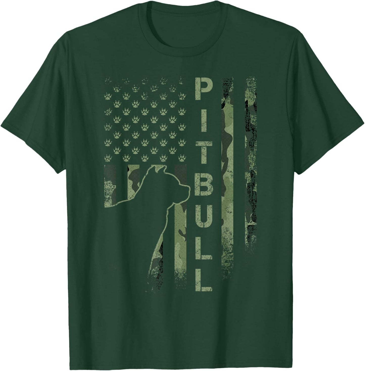 Vintage USA American Camo Flag Pitbull Dog Silhouette Pittie T-Shirt - T-Shirt | Forest