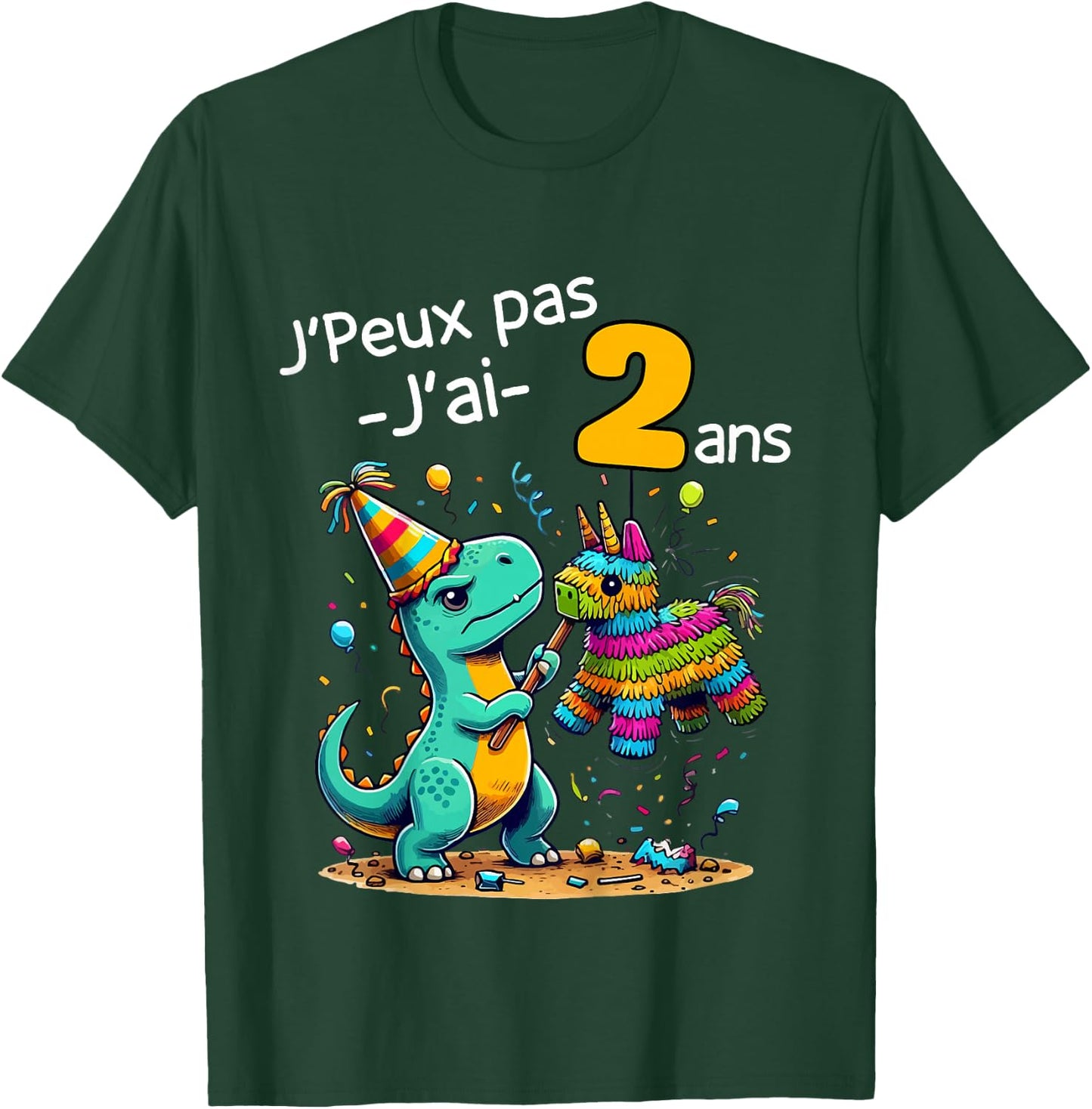 Child Je Peux Pas J'ai 2 Ans Dinosaur Theme Birthday Pinata , grey, 2 T-Shirt - T-Shirt | Forest