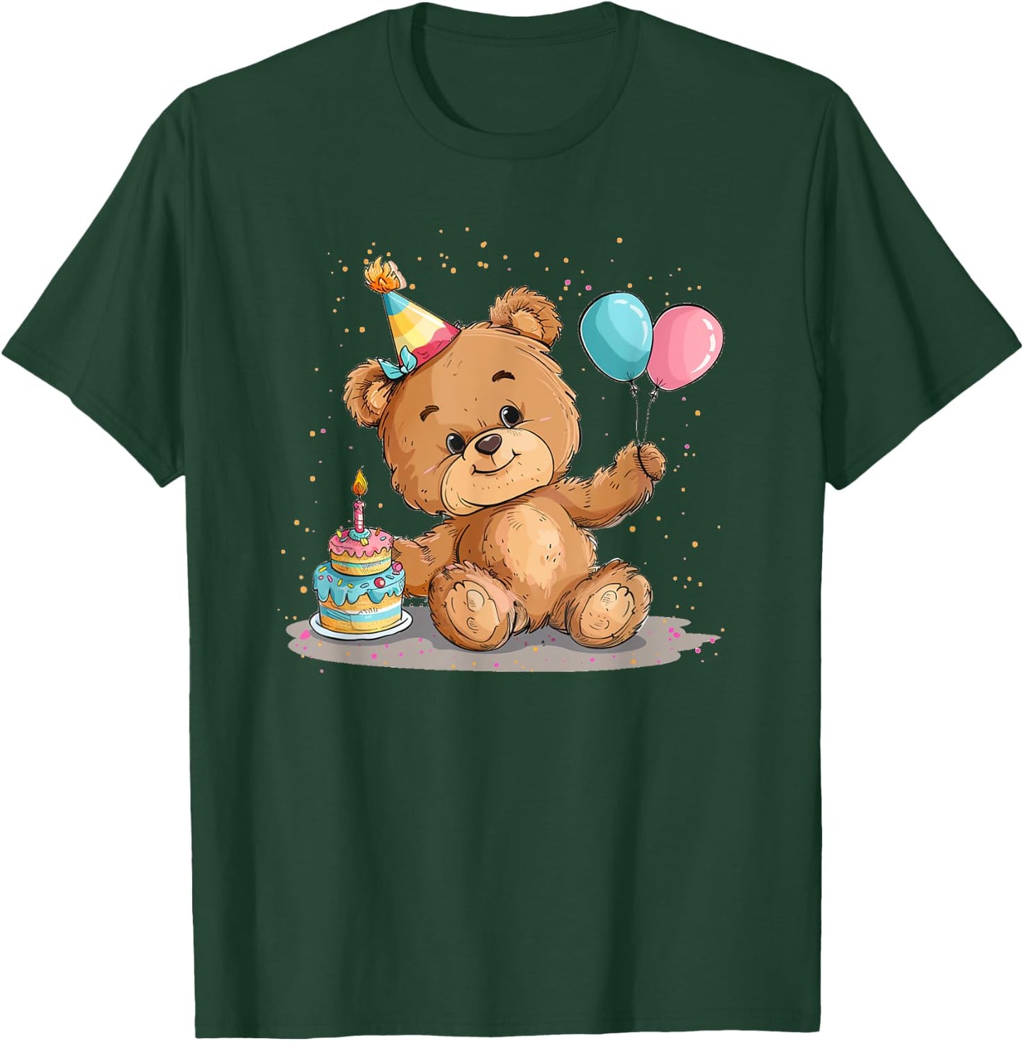 Pretty Teddy Bear with Party Hat and Birthday Balloons T-Shirt - T-Shirt | Forest