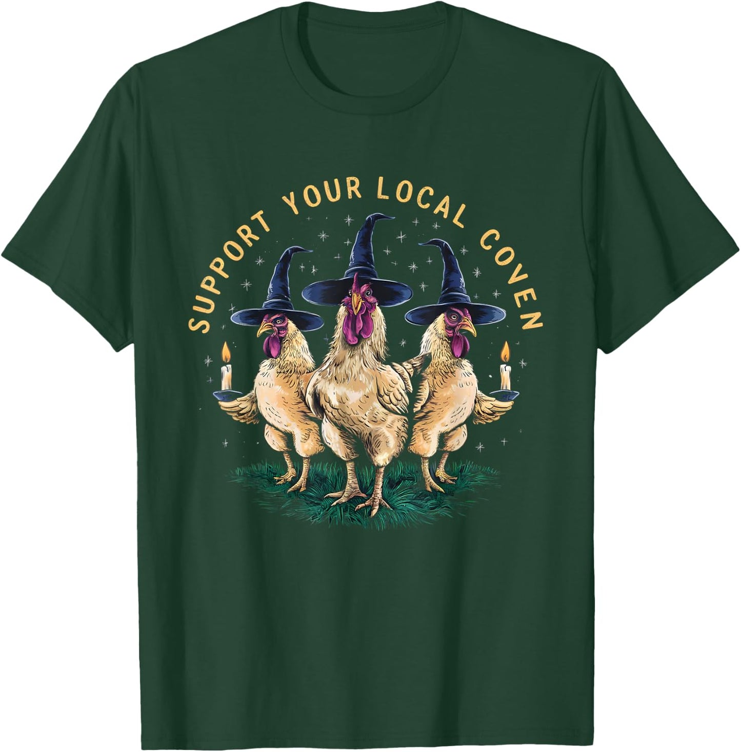 Support Your Local Coven Funny Farm Witch Chicken Halloween T-Shirt - T-Shirt | Forest