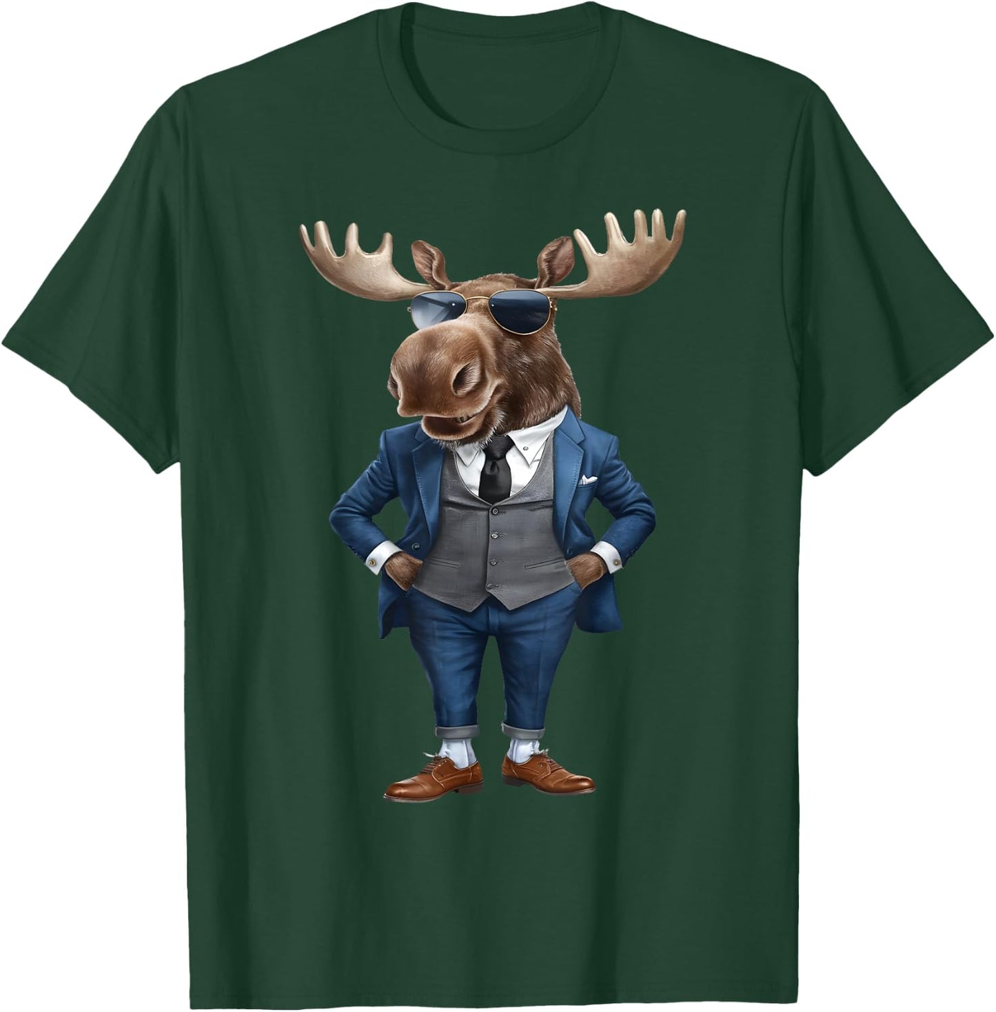 Moose Men Woman Moose In Suit - Black - Small - -Adult - Short Sleeve - Cotton, Polyester - Machine Wash T-Shirt - T-Shirt | Forest