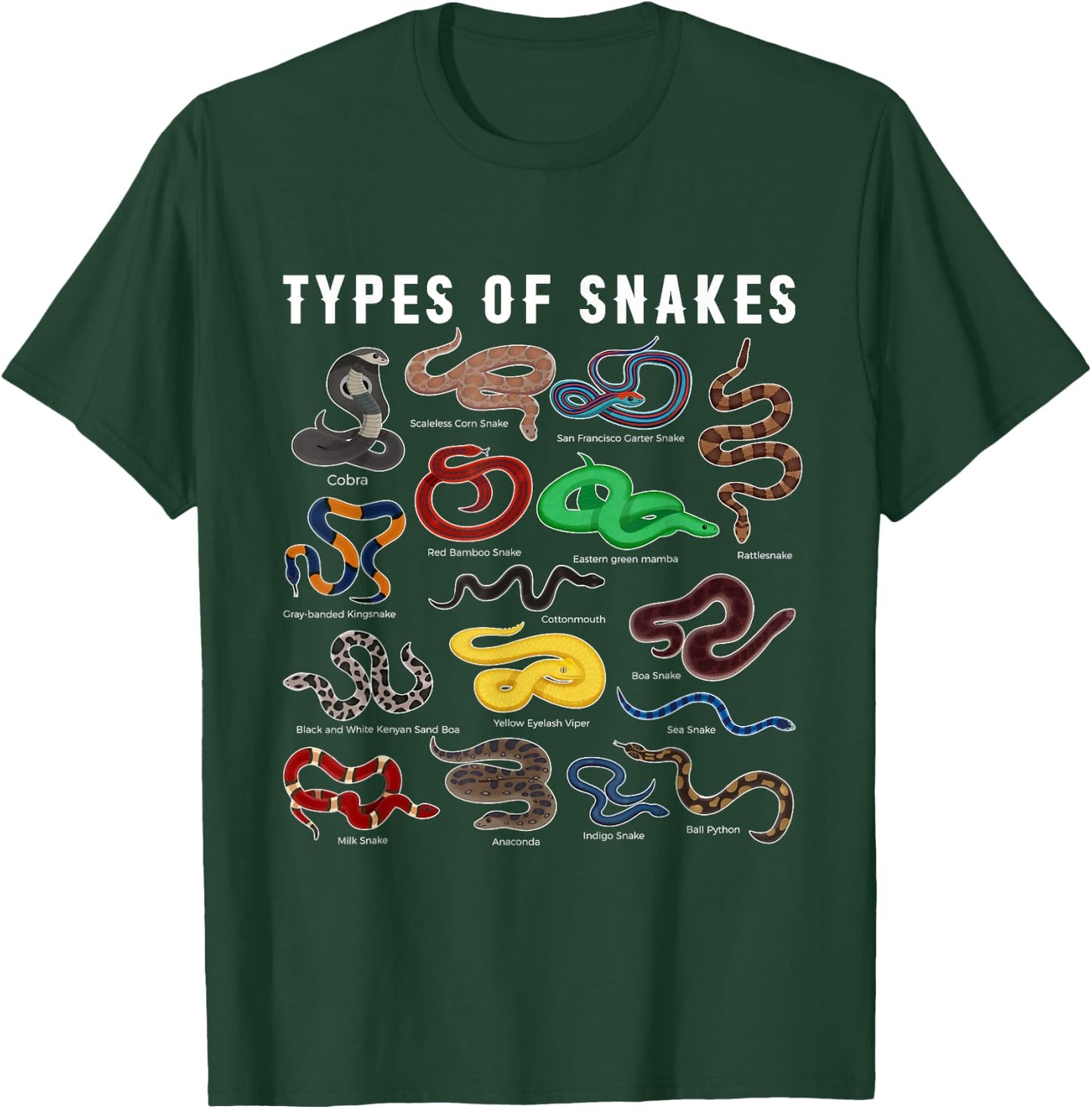Types of Snakes Shirt SNAKE Species Types of Snake T-Shirt - T-Shirt | Forest