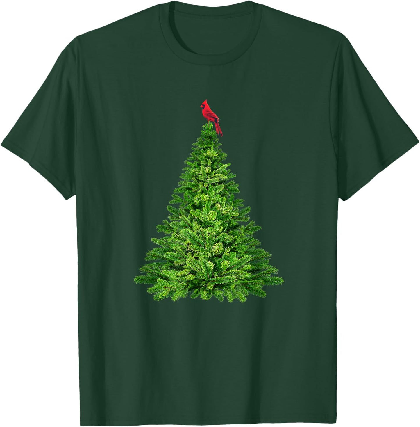 Cardinal Red Bird in Pine Tree Christmas T-Shirt - T-Shirt | Forest