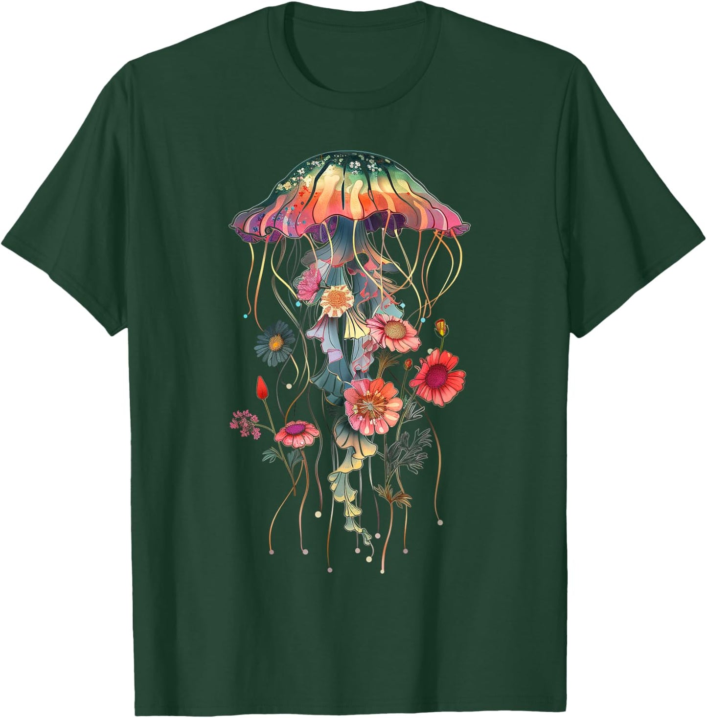 Jellyfish Flowers Vintage Floral Scuba Diving Surf T-Shirt - T-Shirt | Forest