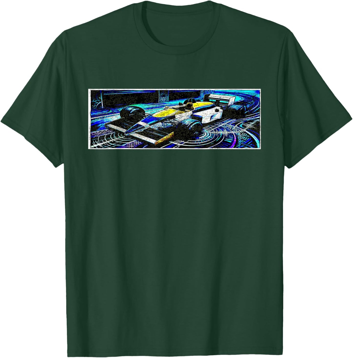 Dark Retro Racing Car Psychedelic Synthwave Graphic T-Shirt - T-Shirt | Forest