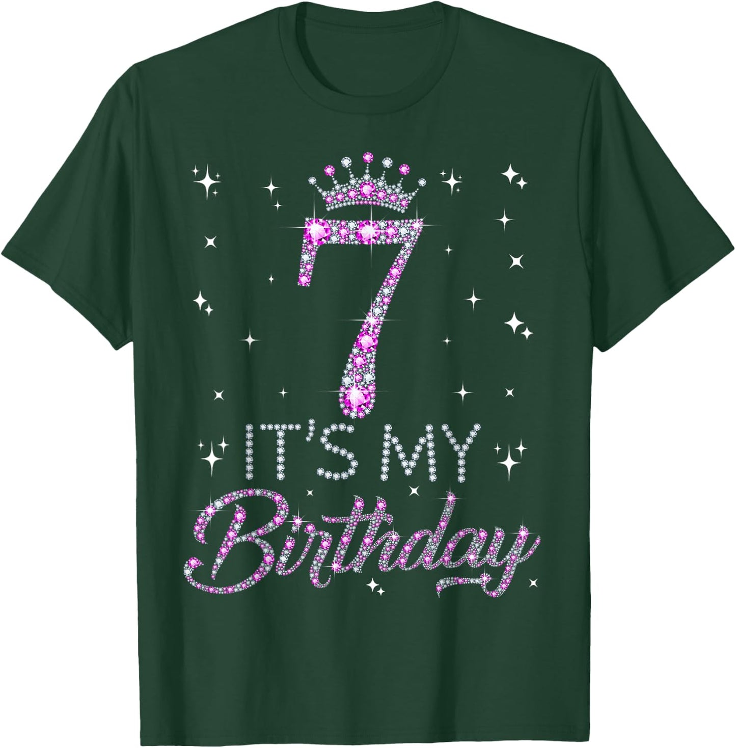 7 It's My Birthday Pink Crown Happy 7th Birthday Girl T-Shirt - T-Shirt | Forest