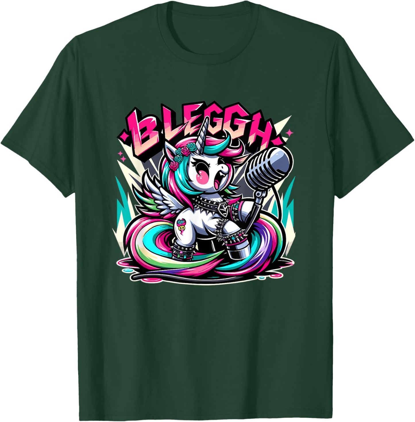 Blegh - Metalcore Unicorn Screaming Into a Microphone T-Shirt - T-Shirt | Forest