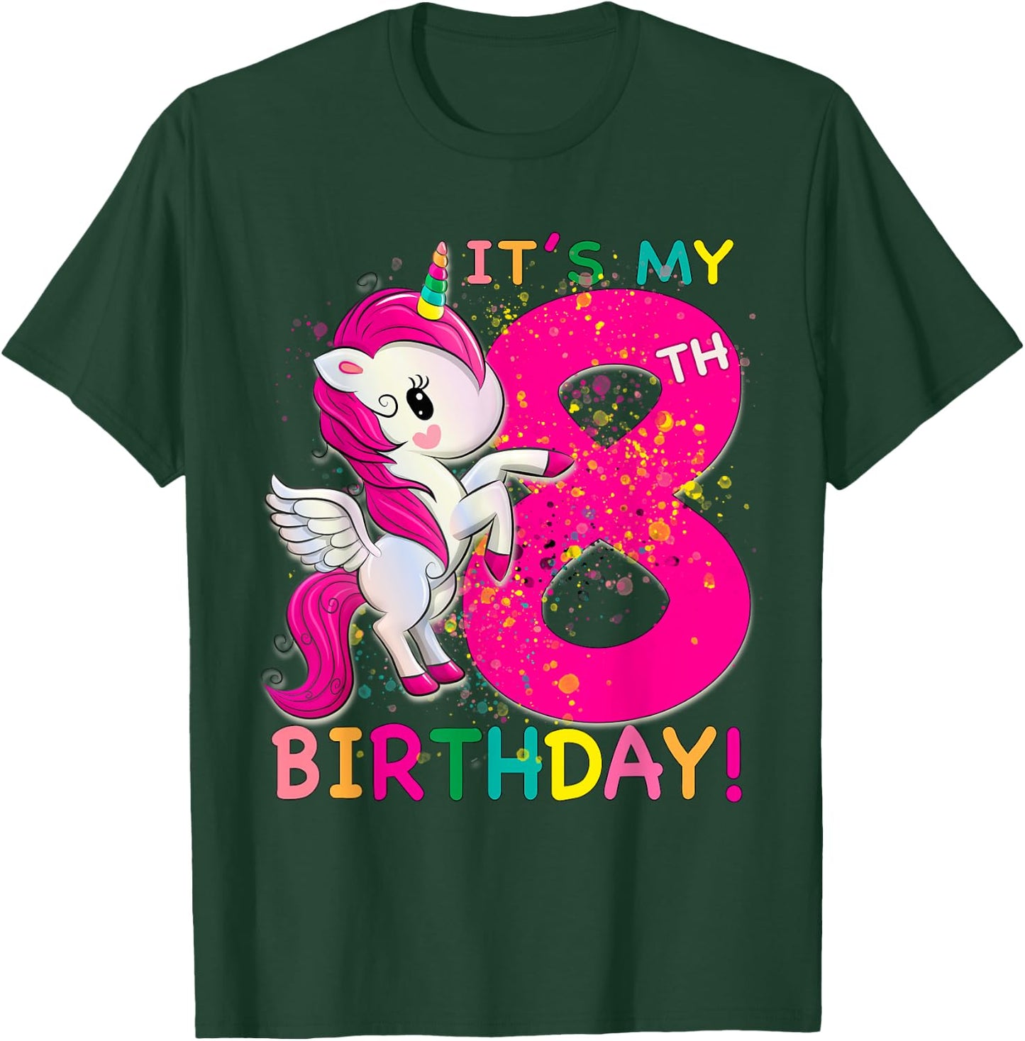Kids Its My 8th Birthday Unicorn 8 year old Birthday girl T-Shirt - T-Shirt | Forest