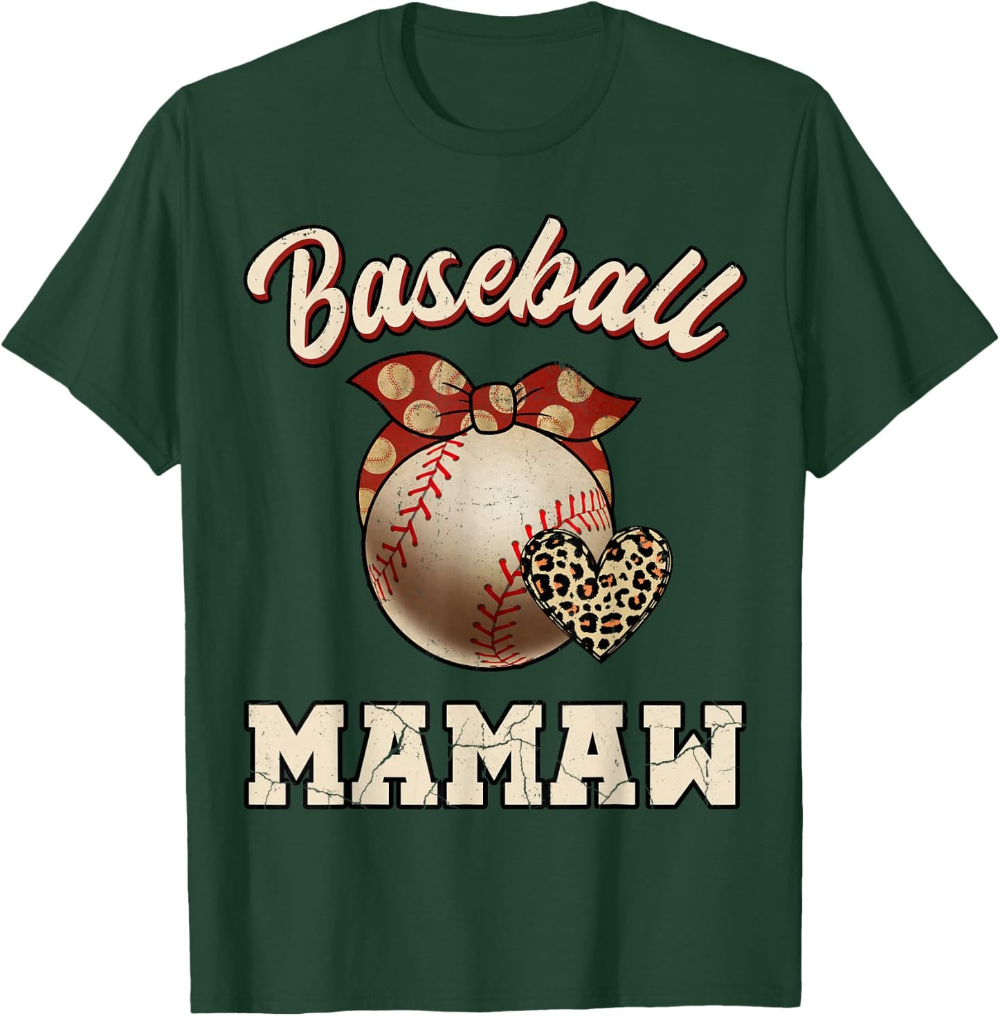 Baseball Mamaw Bandana Leopard Heart Fans Mother's Day T-Shirt - T-Shirt | Forest