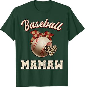 Baseball Mamaw Bandana Leopard Heart Fans Mother's Day T-Shirt - T-Shirt | Forest