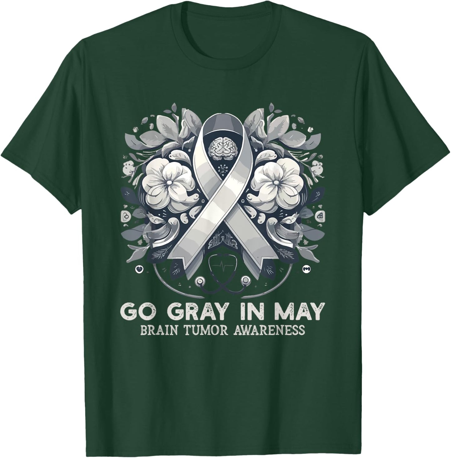 Go Gray In May Brain Cancer & Tumor Awareness Ribbon Grey , Black, S T-Shirt - T-Shirt | Forest