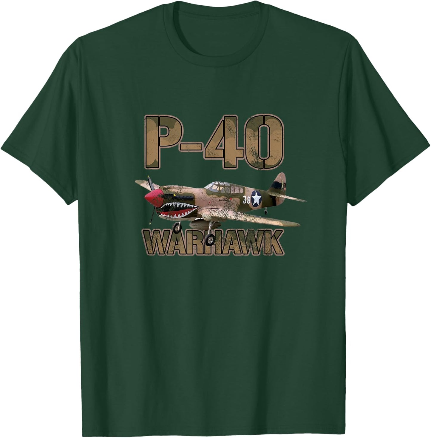 Airplane Shirt Gifts for Veterans P-40 Warhawk WWII Fighter Gift - Black, , Short Sleeve, Modern, Military, Casual, Adult, Sports, , Small T-Shirt - T-Shirt | Forest