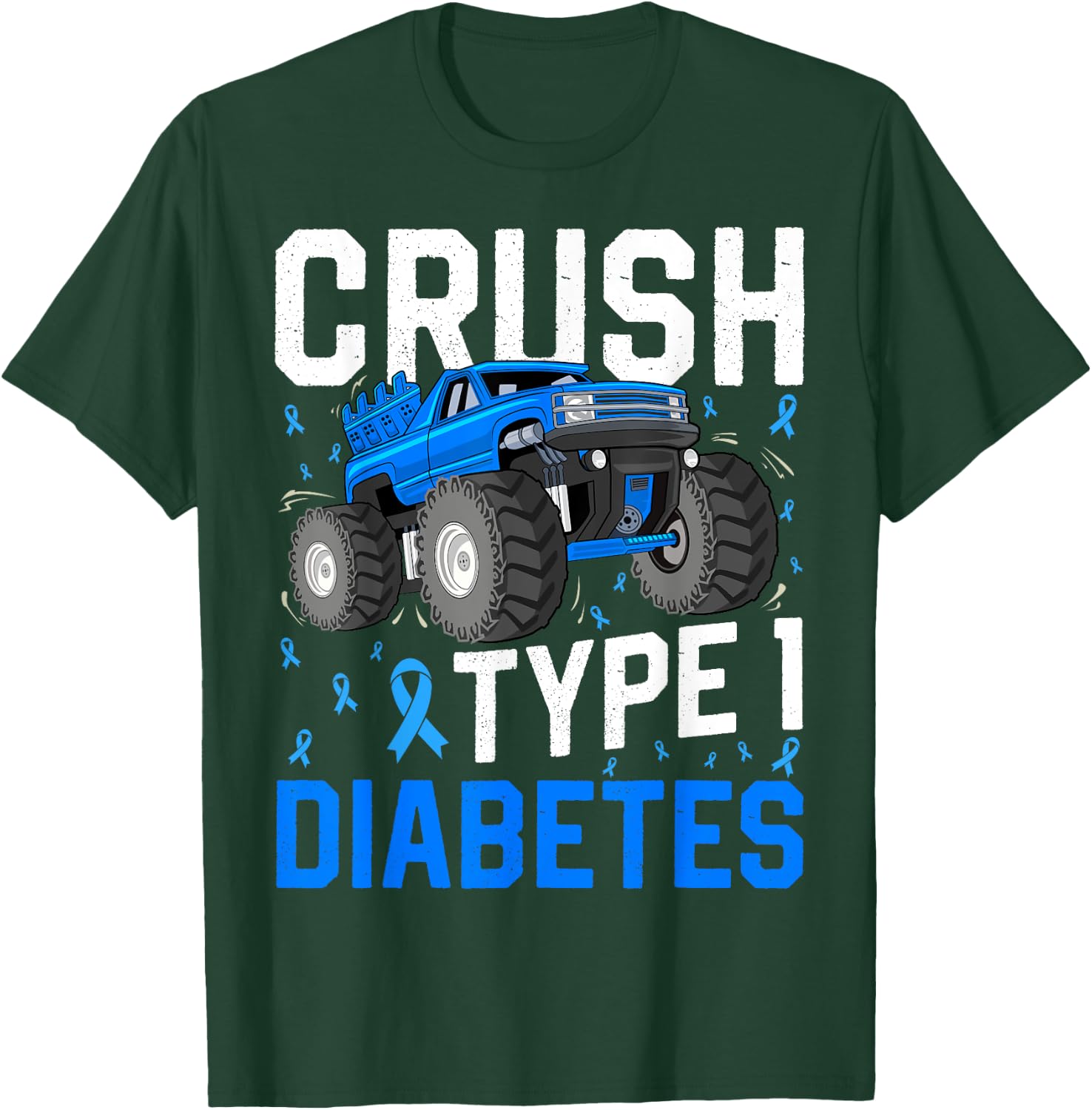 Crush Type 1 Diabetes Awareness Monster Truck Boys Kids T-Shirt - T-Shirt | Forest