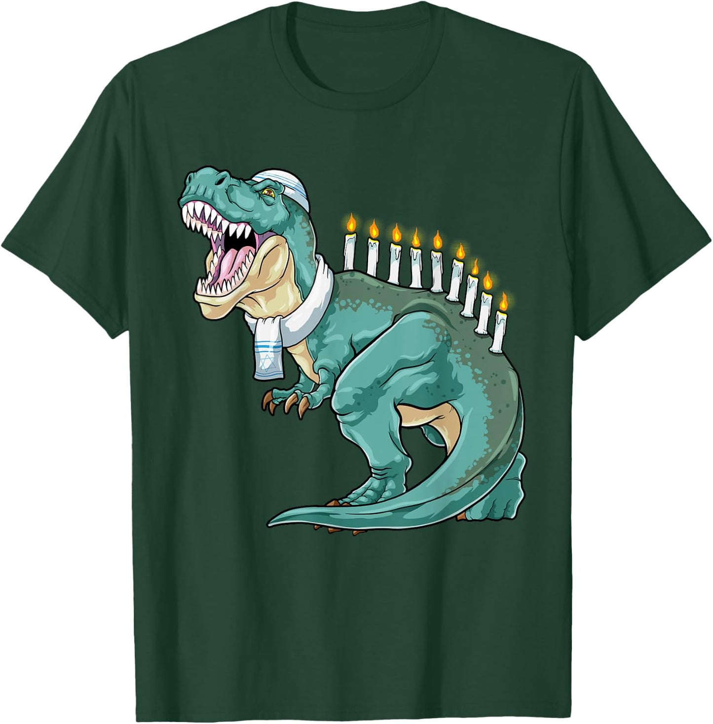 Menorasaurus Rex Hanukkah Shirt Jewish Dinosaur Menorah T-Shirt - T-Shirt | Forest