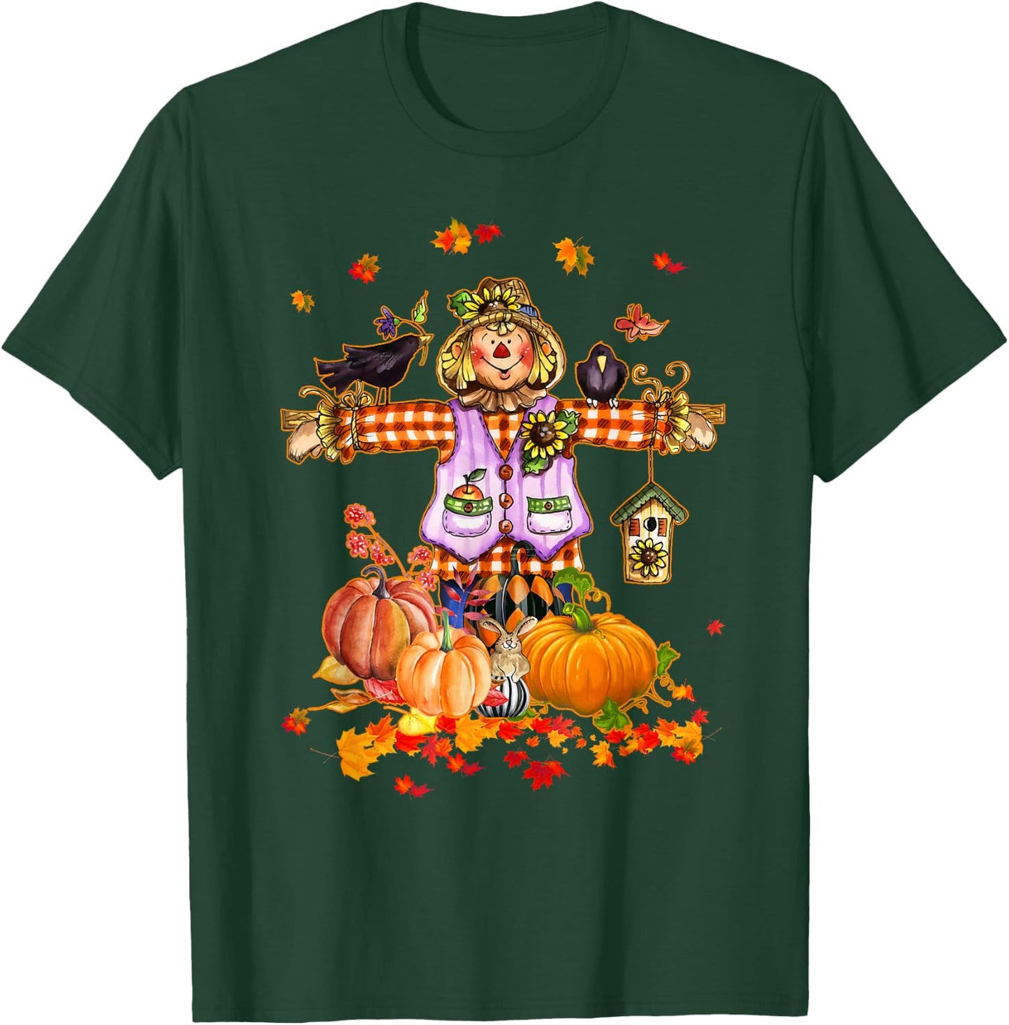 Scarecrow Autumn Hello Fall Pumpkin Thanksgiving Halloween T-Shirt - T-Shirt | Forest