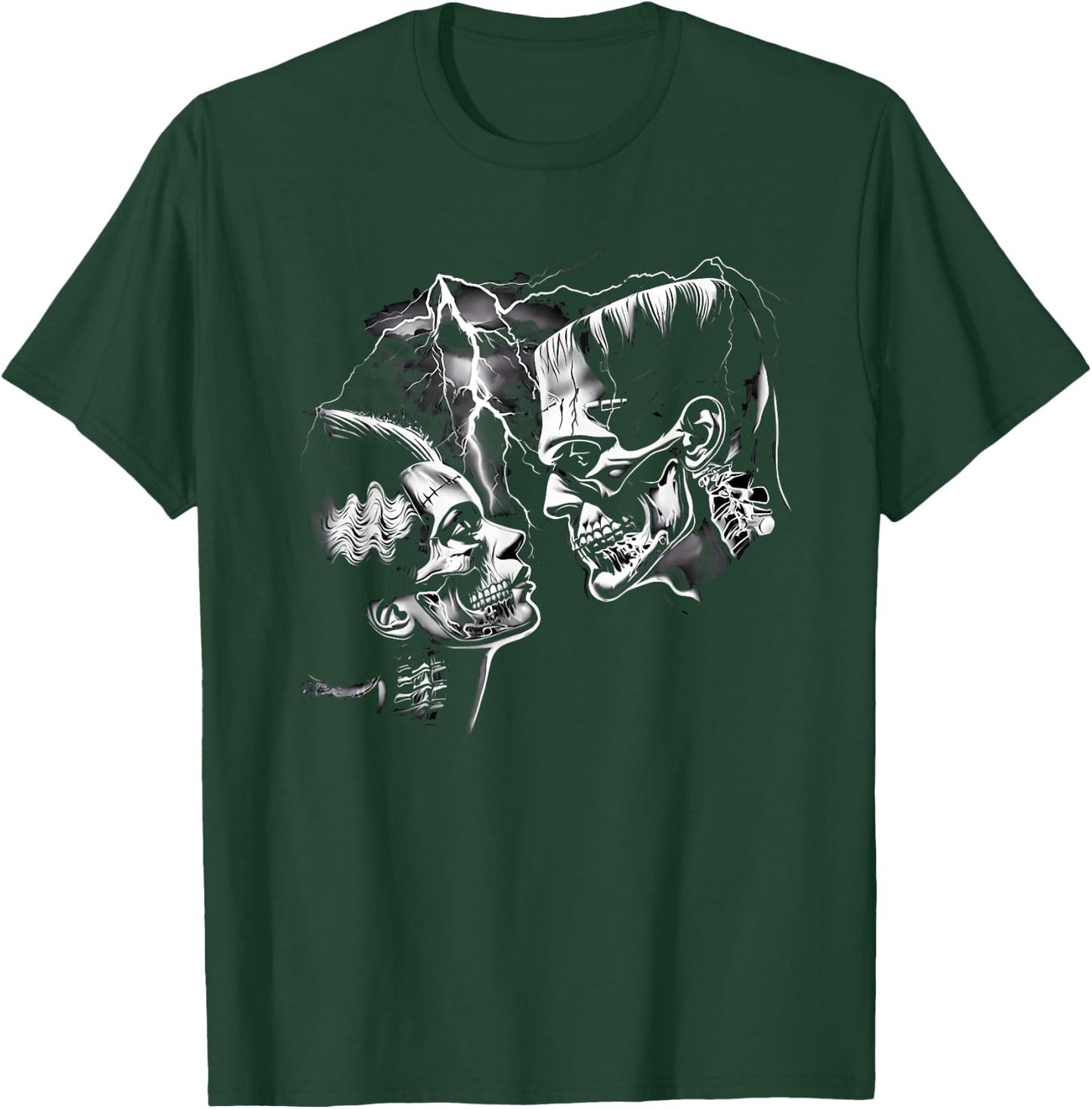 Retro Frankenstein Monster And Bride Halloween Romantic Kiss T-Shirt - T-Shirt | Forest