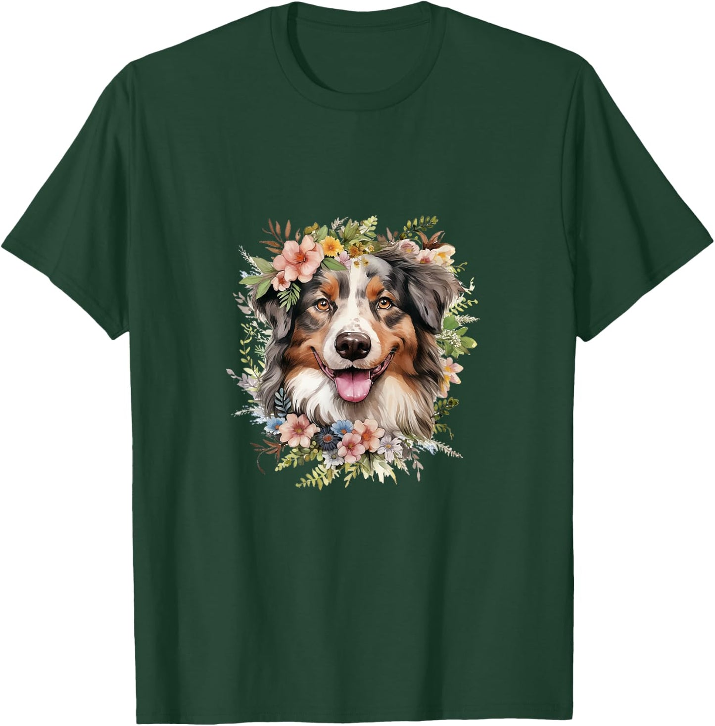 Australian Shepherd Dog With Flowers Vintage Pastel Floral T-Shirt - T-Shirt | Forest
