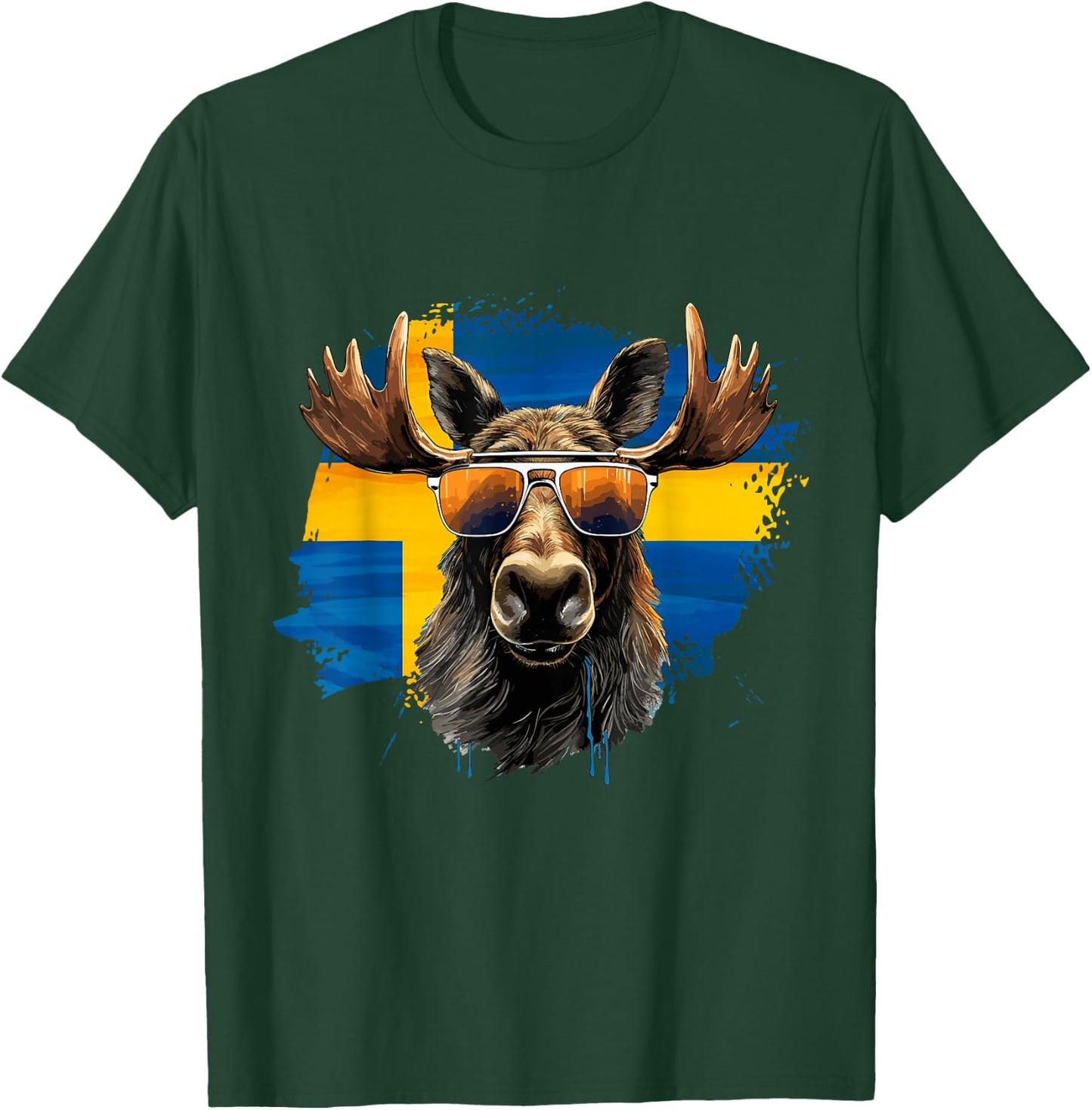 Swedish Moose with Sunglasses and the Swedish Flag T-Shirt - T-Shirt | Forest