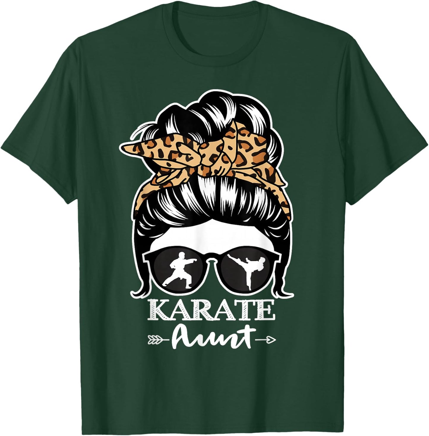 Karate Aunt Messy Bun Hair Funny Karate Fighter Aunt Leopard T-Shirt - T-Shirt | Forest